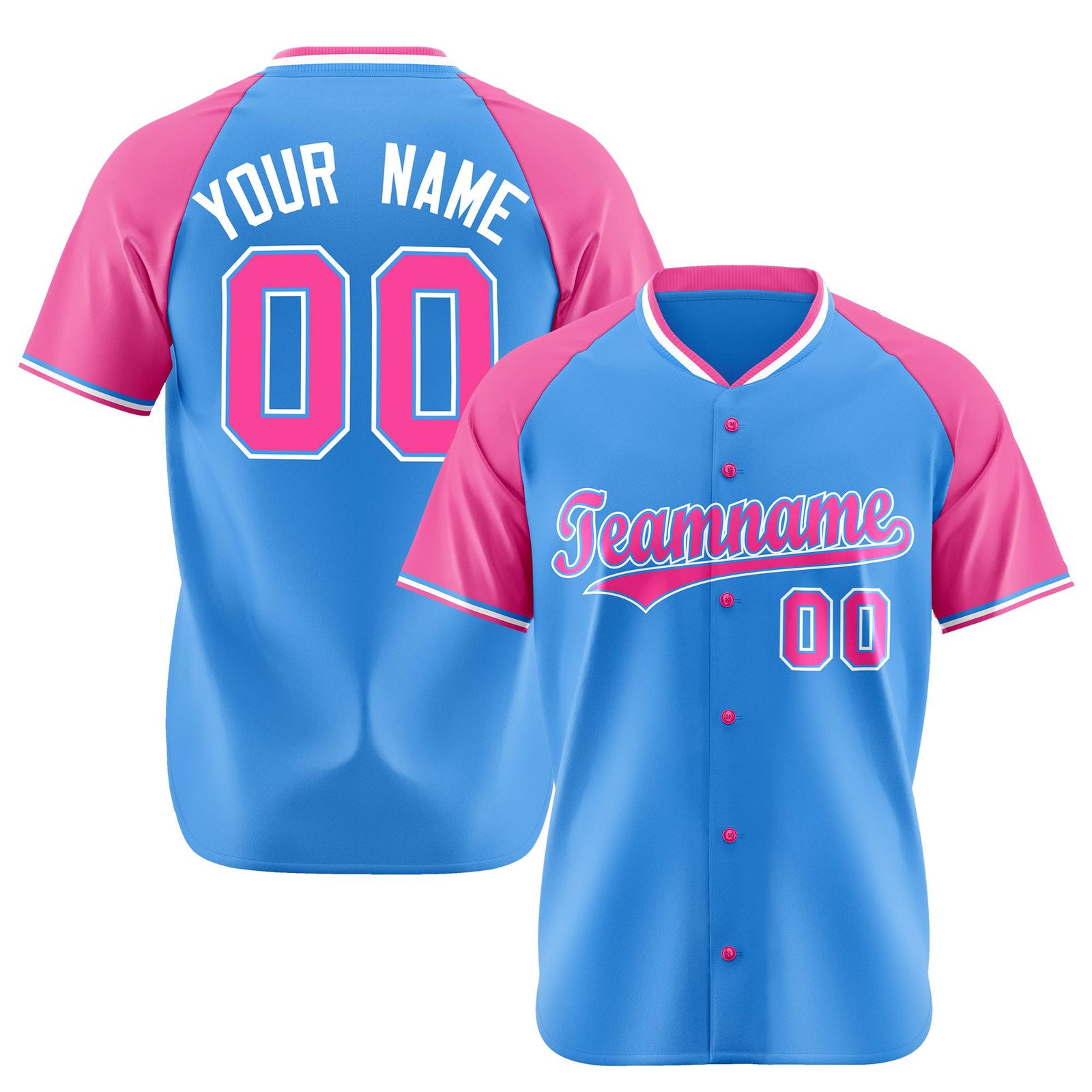 Custom Blue Pink White Authentic Colored Buttons Baseball Jersey