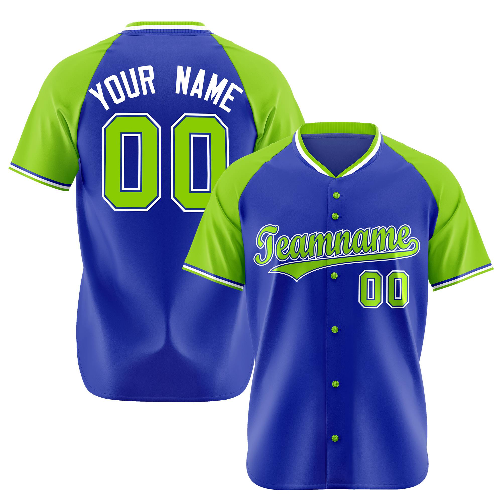 Custom Purple Neon Green White Authentic Colored Buttons Baseball Jersey