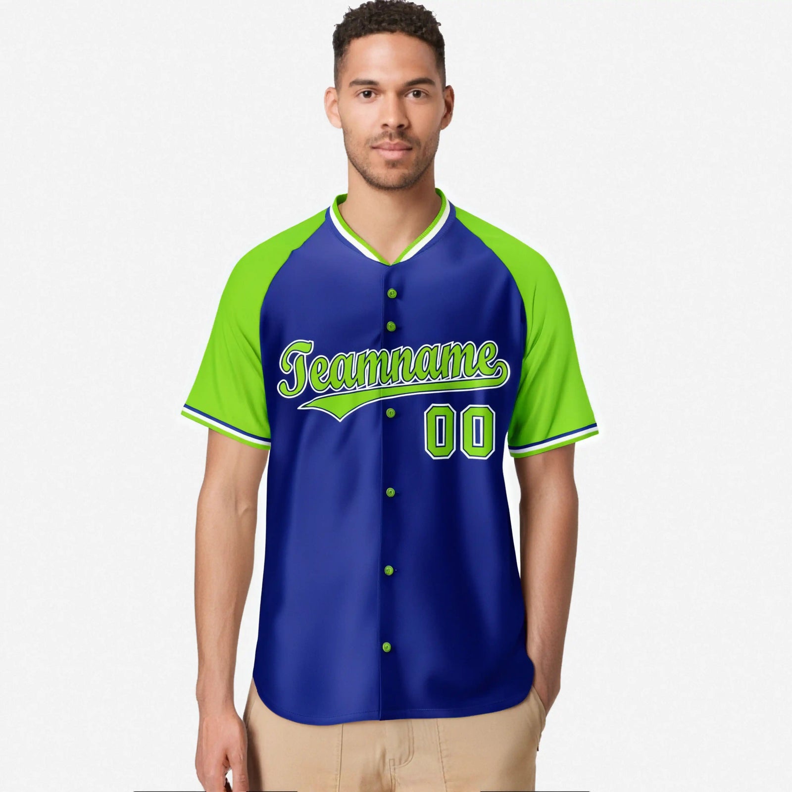 Custom Purple Neon Green White Authentic Colored Buttons Baseball Jersey
