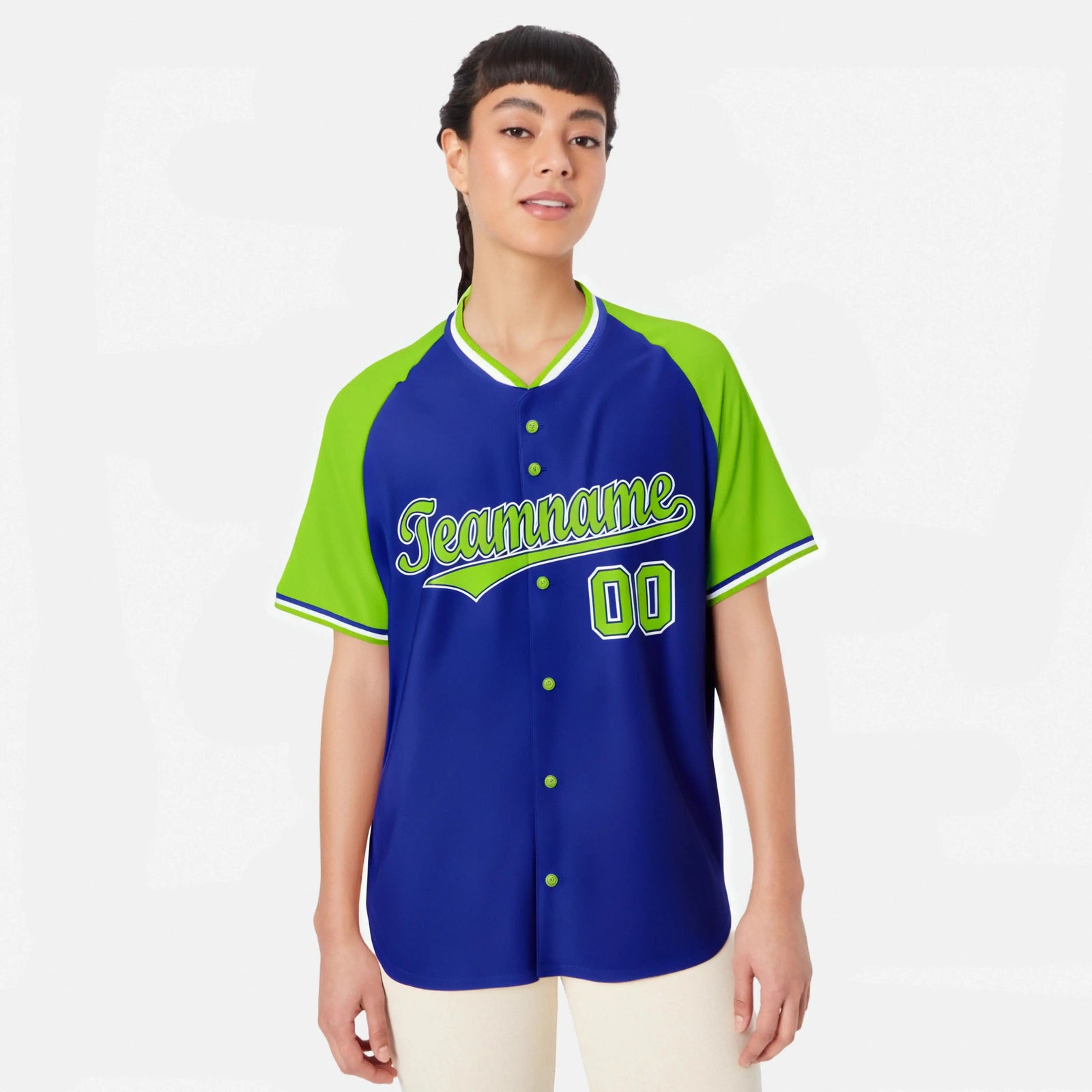 Custom Purple Neon Green White Authentic Colored Buttons Baseball Jersey