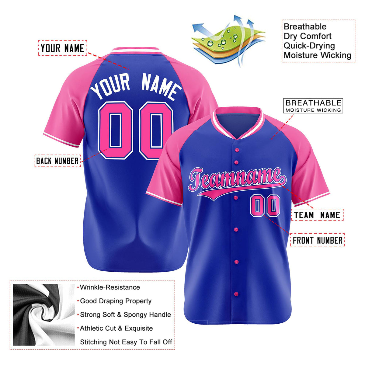 Custom Purple Pink White Authentic Colored Buttons Baseball Jersey