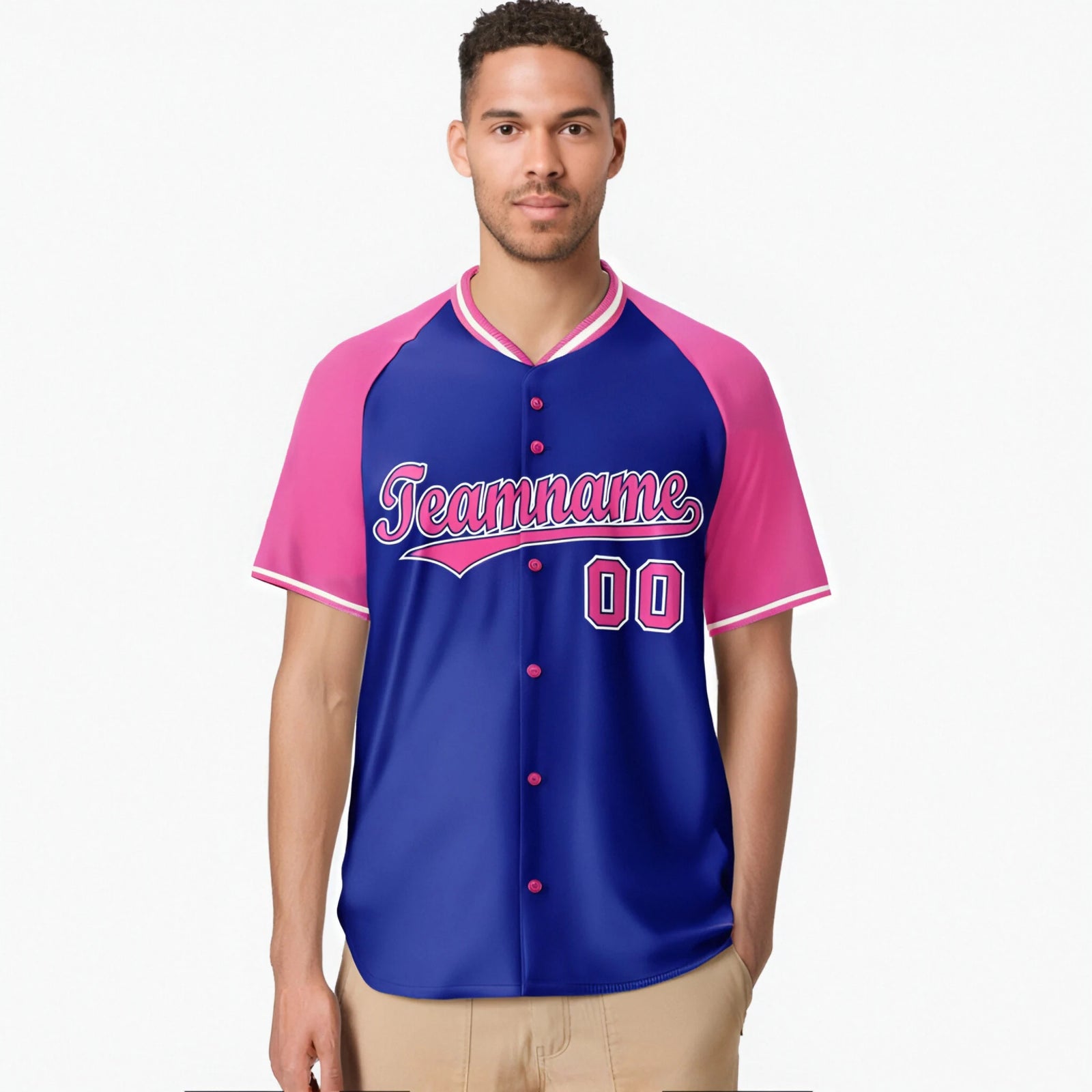 Custom Purple Pink White Authentic Colored Buttons Baseball Jersey