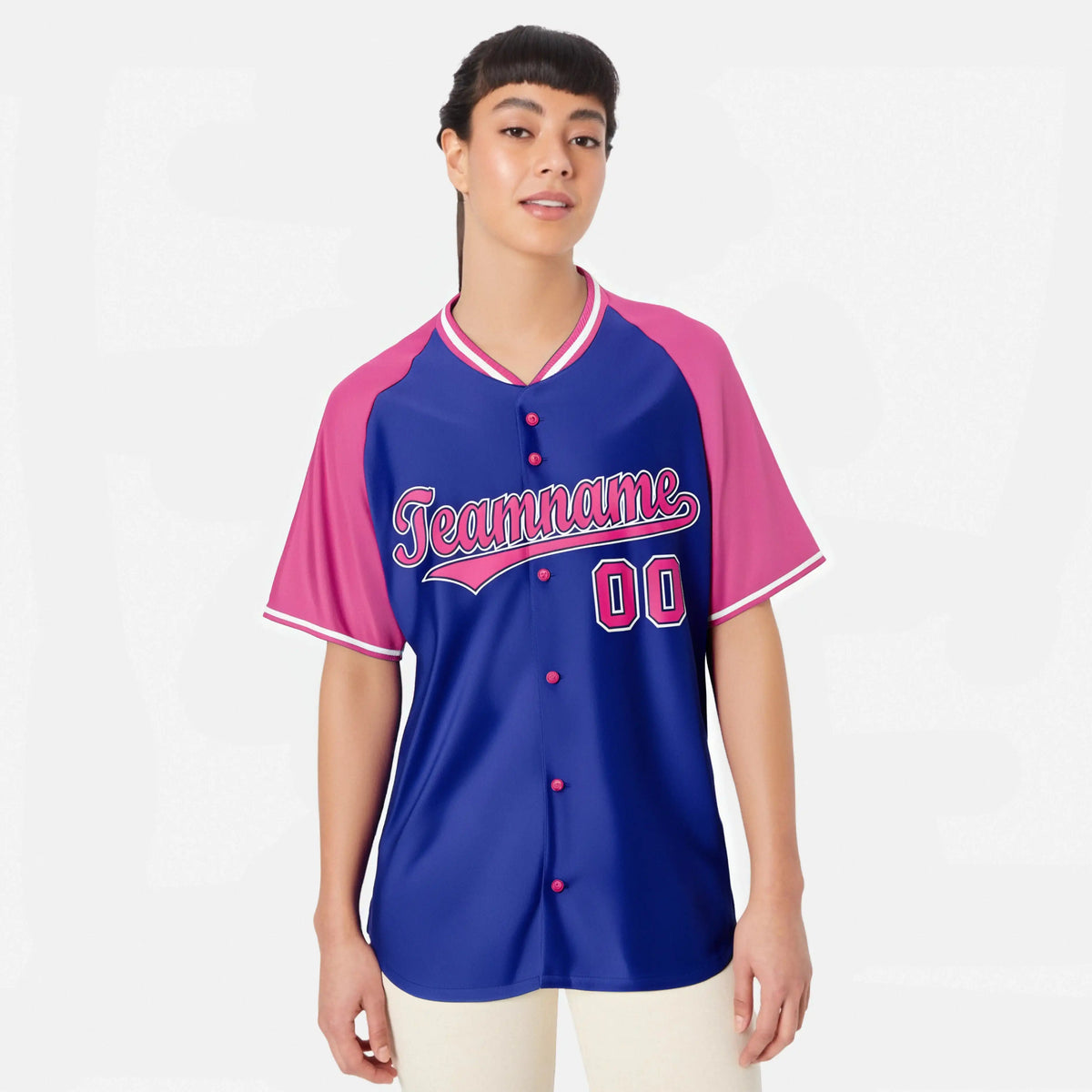 Custom Purple Pink White Authentic Colored Buttons Baseball Jersey