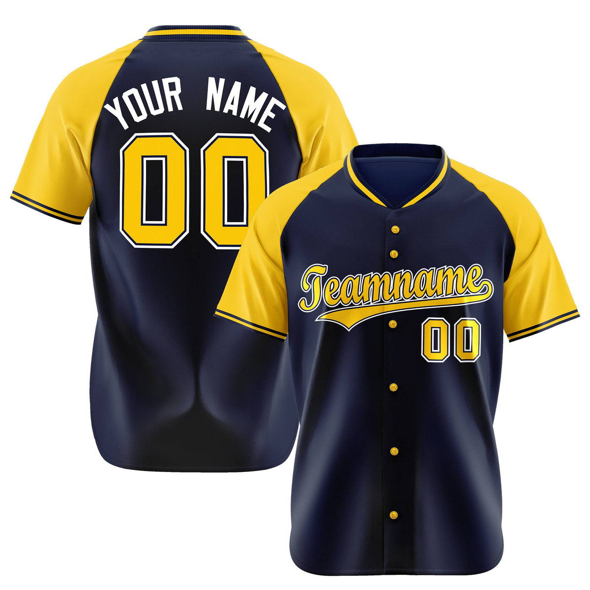 Custom Navy Yellow White Authentic Colored Buttons Baseball Jersey