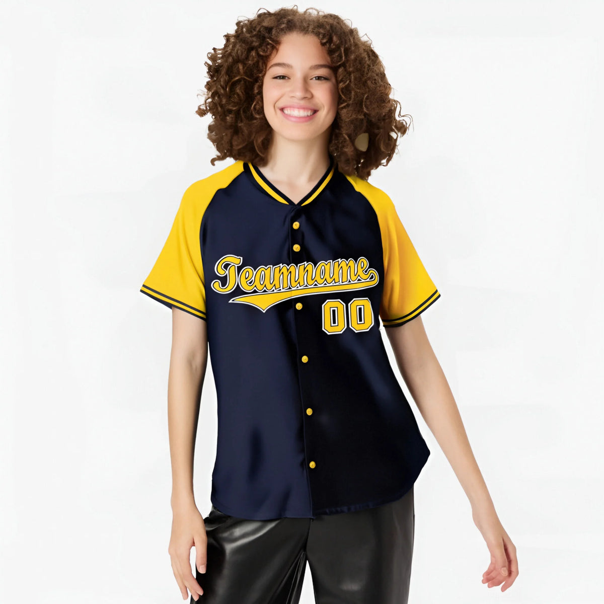 Custom Navy Yellow White Authentic Colored Buttons Baseball Jersey