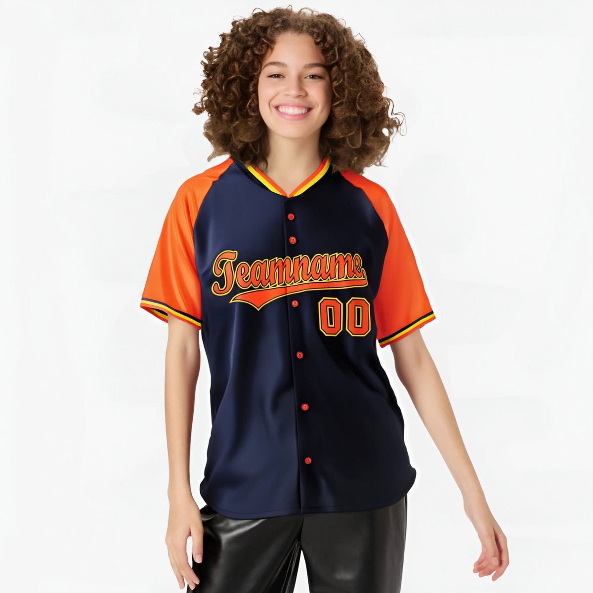 Custom Navy Orange Yellow Authentic Colored Buttons Baseball Jersey