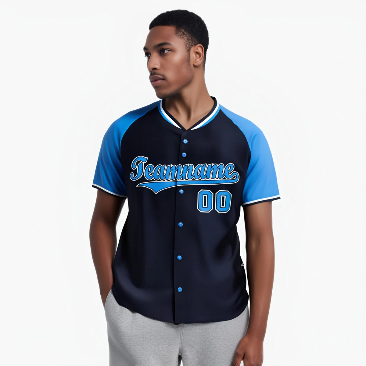 Custom Navy Blue White Authentic Colored Buttons Baseball Jersey