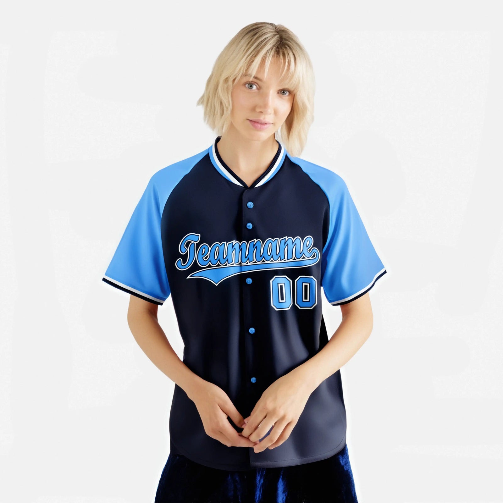 Custom Navy Blue White Authentic Colored Buttons Baseball Jersey