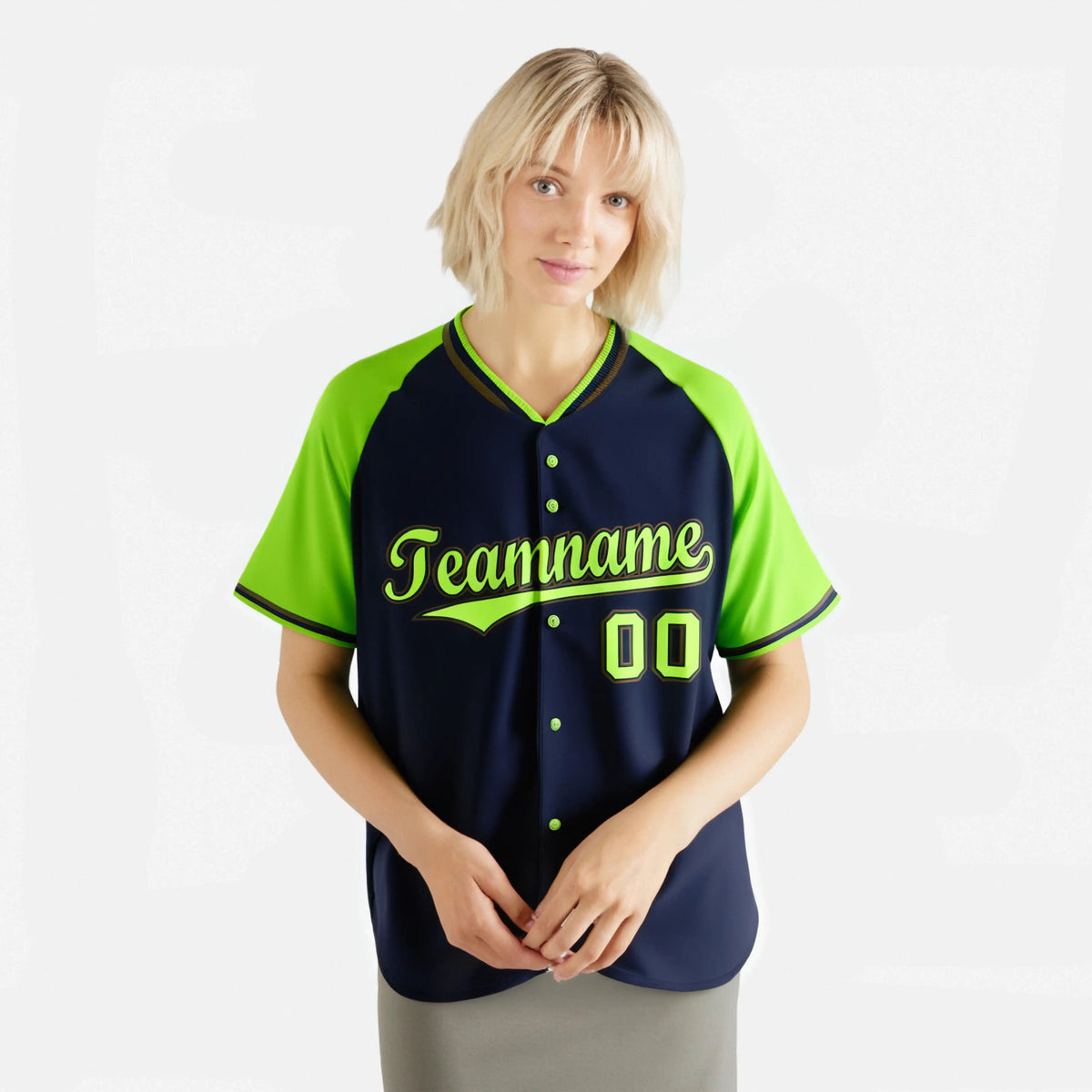 Custom Navy Neon Green Olive Authentic Colored Buttons Baseball Jersey