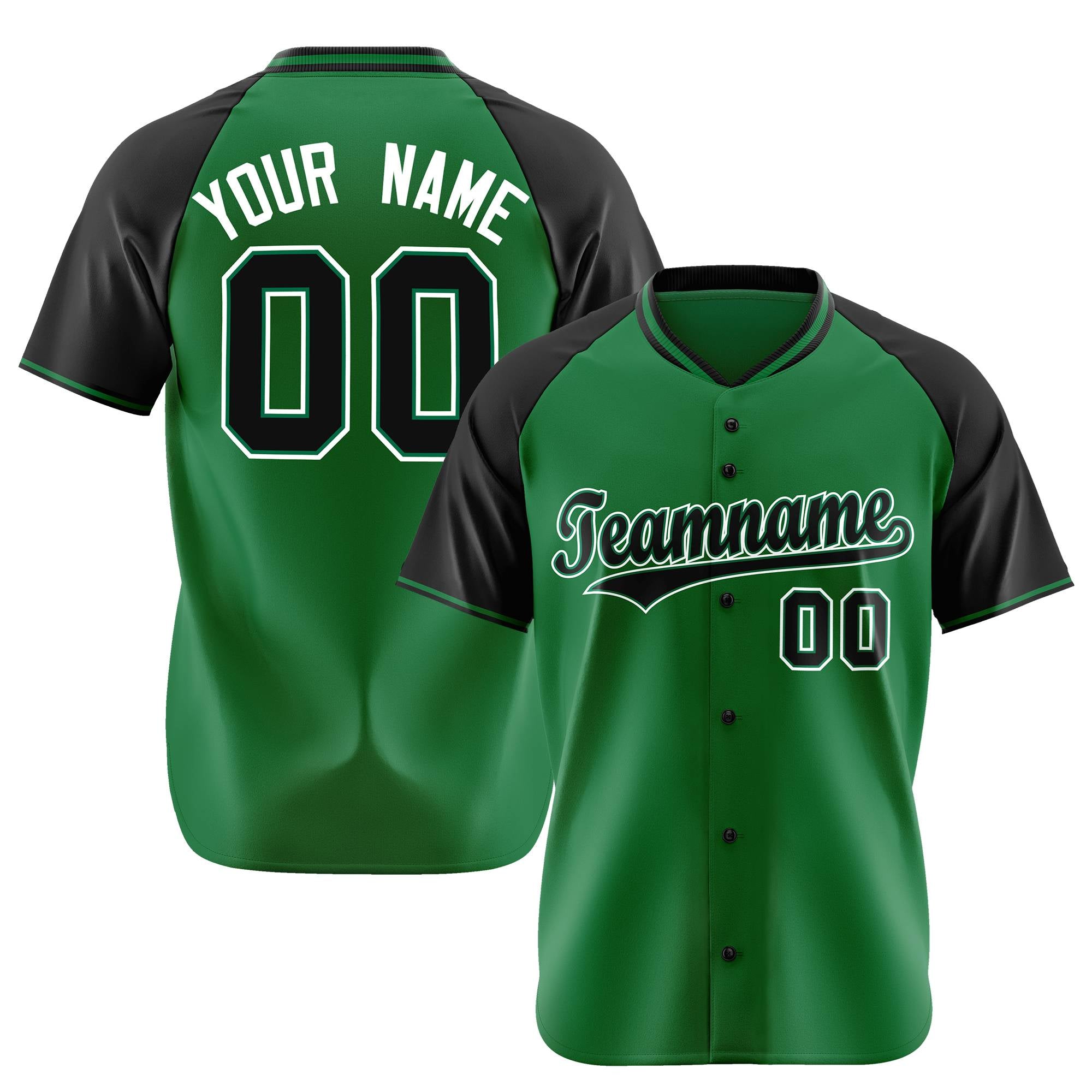 Custom Kelly Green Black White Authentic Colored Buttons Baseball Jersey