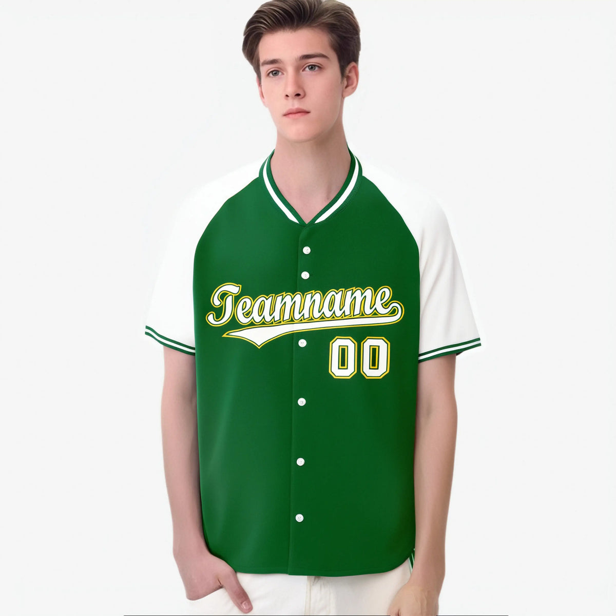 Custom Kelly Green White Yellow Authentic Colored Buttons Baseball Jersey