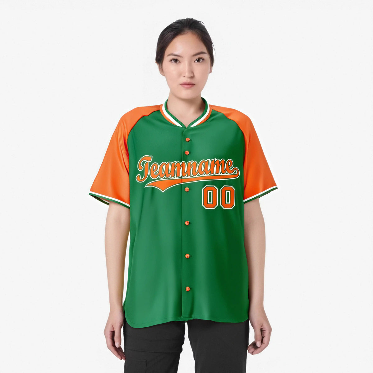 Custom Kelly Green Orange White Authentic Colored Buttons Baseball Jersey