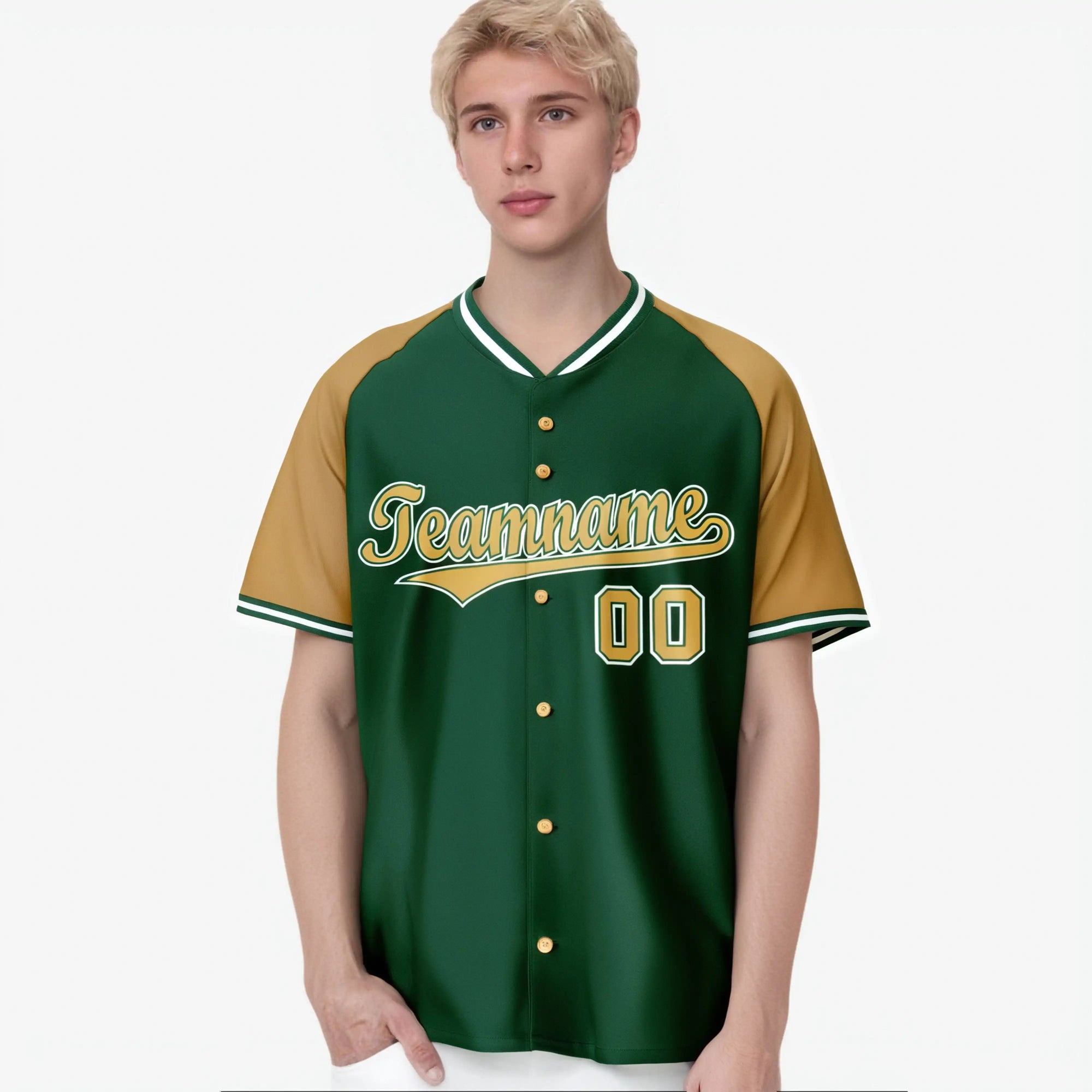 Custom Kelly Green Brown White Authentic Colored Buttons Baseball Jersey