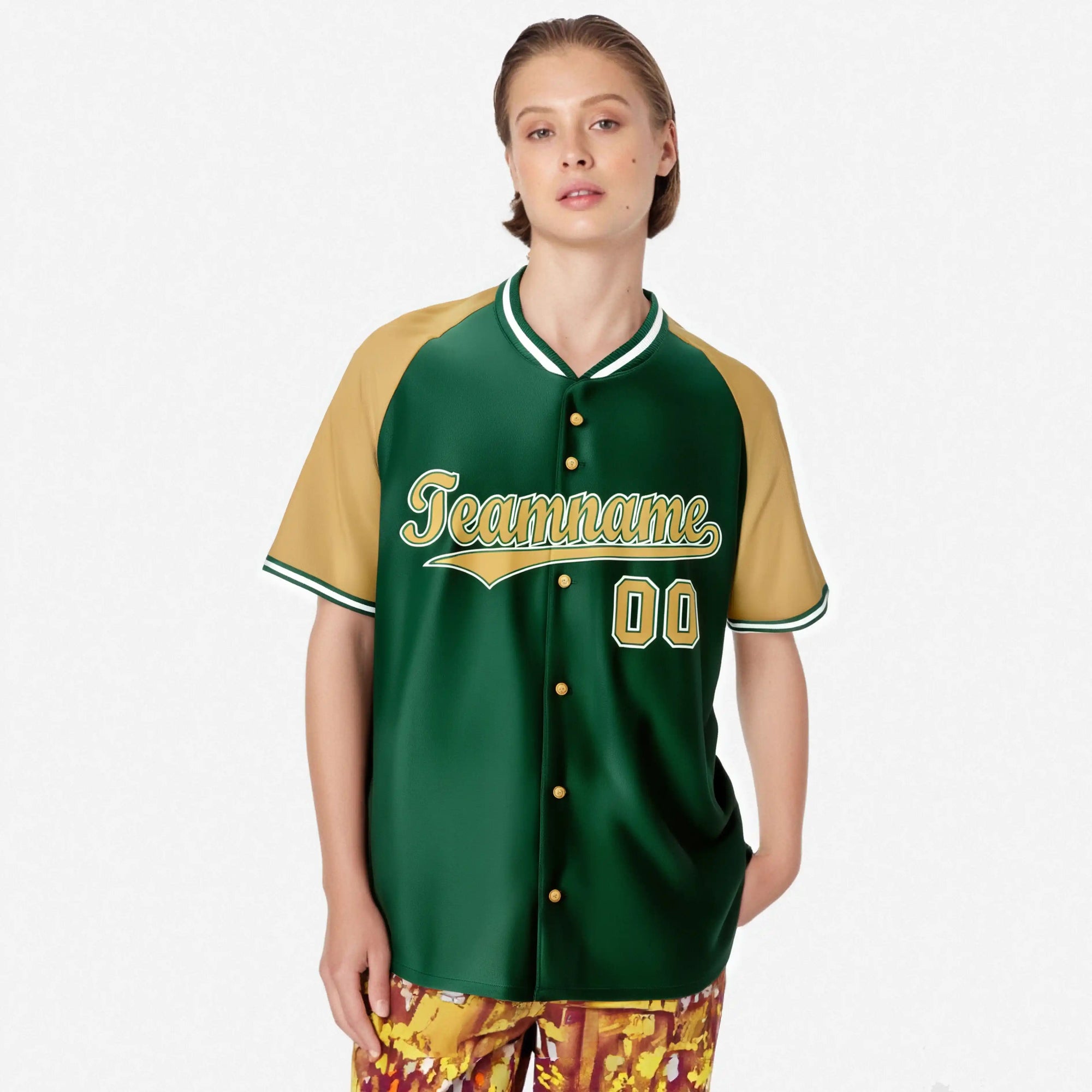 Custom Kelly Green Brown White Authentic Colored Buttons Baseball Jersey