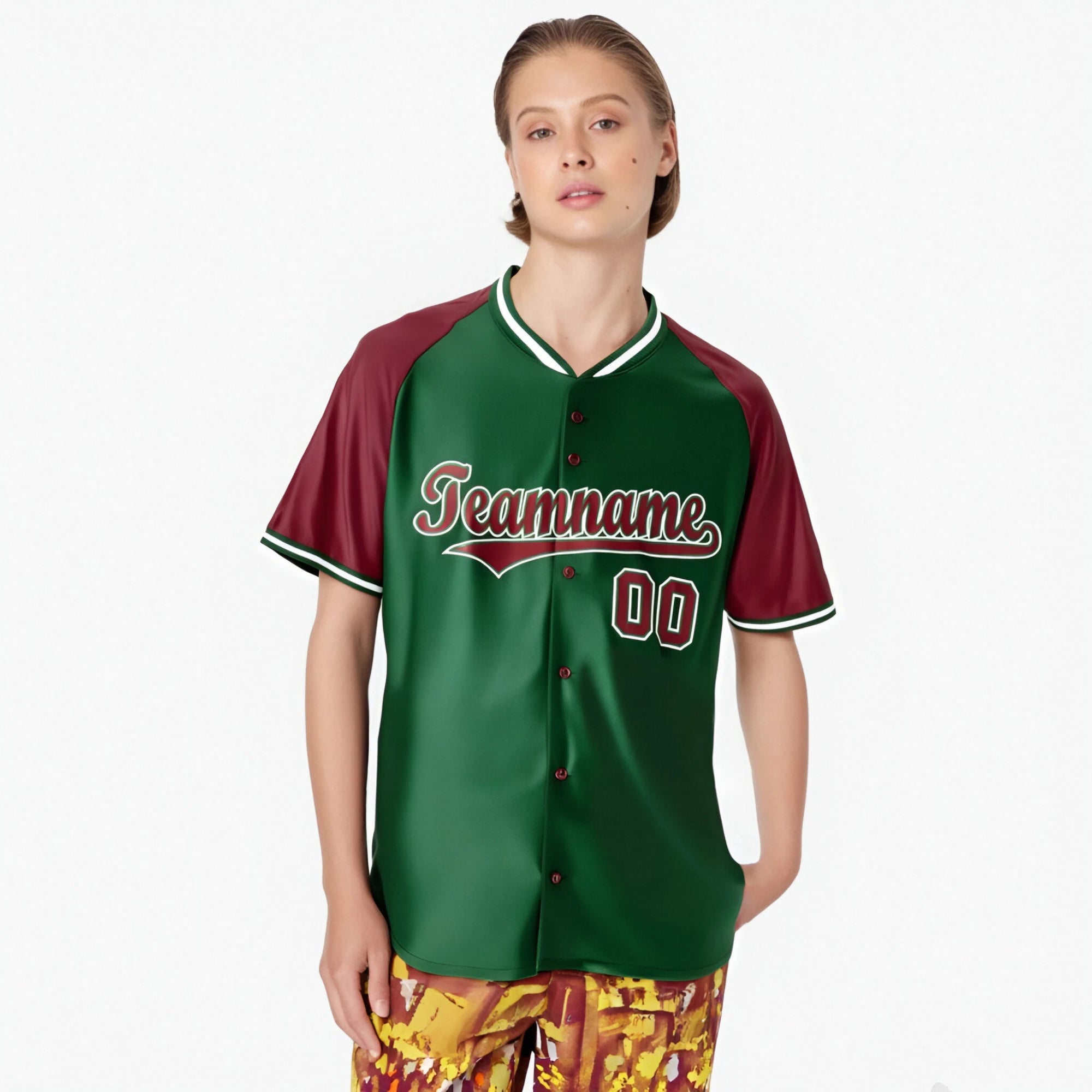 Custom Kelly Green Crimson White Authentic Colored Buttons Baseball Jersey