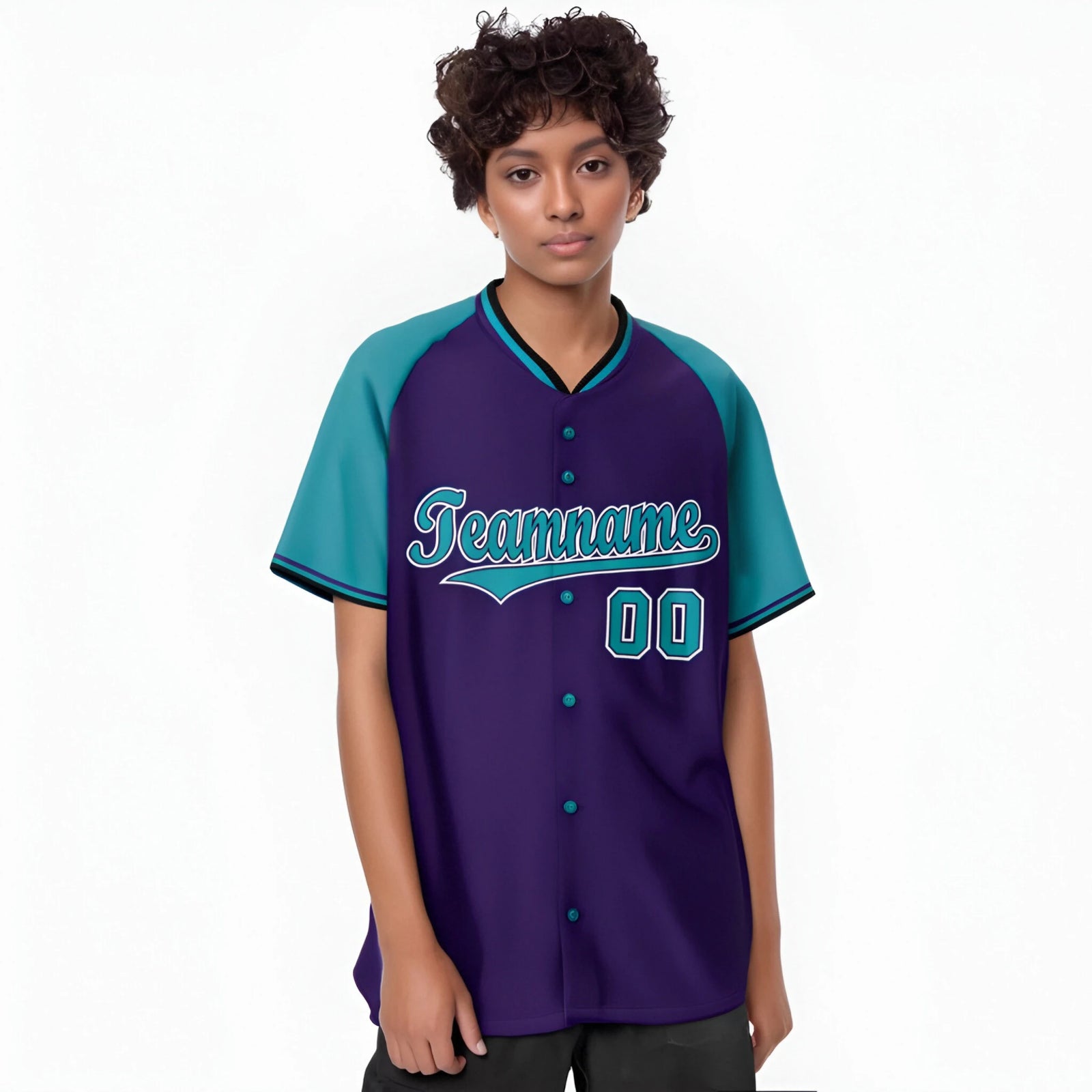 Custom Purple Aqua White Authentic Colored Buttons Baseball Jersey