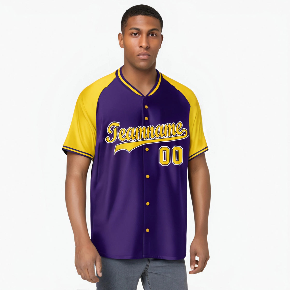 Custom Purple Yellow White Authentic Colored Buttons Baseball Jersey