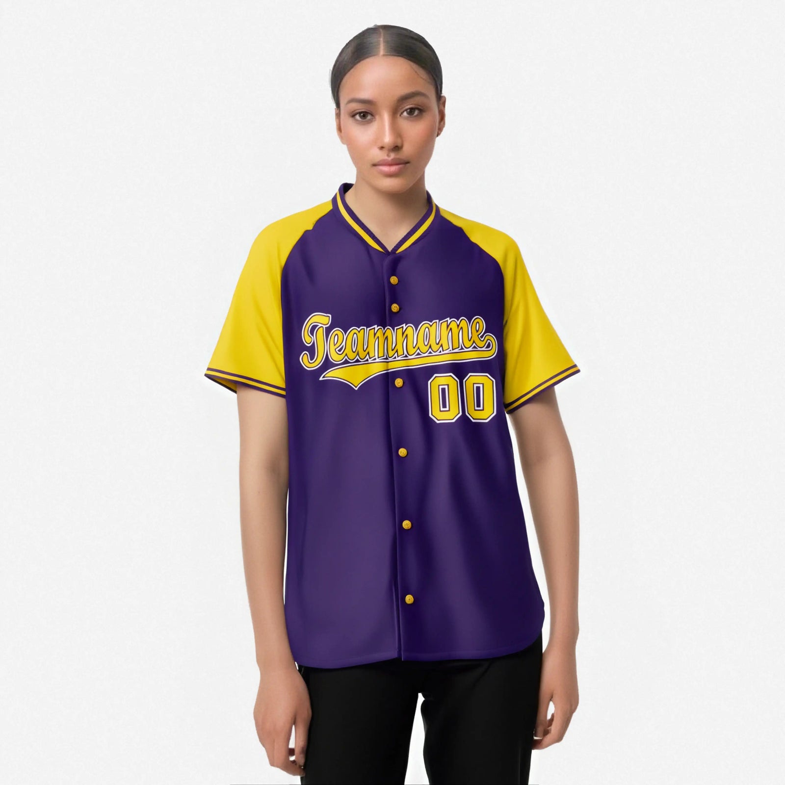 Custom Purple Yellow White Authentic Colored Buttons Baseball Jersey
