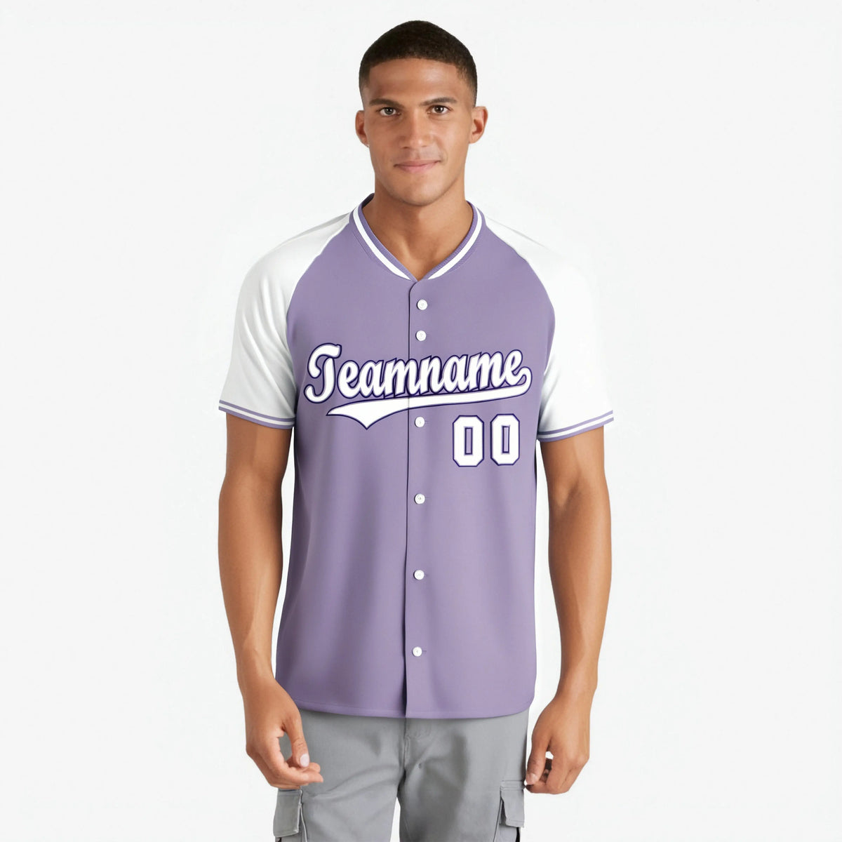Custom Light Purple Purple White Authentic Colored Buttons Baseball Jersey