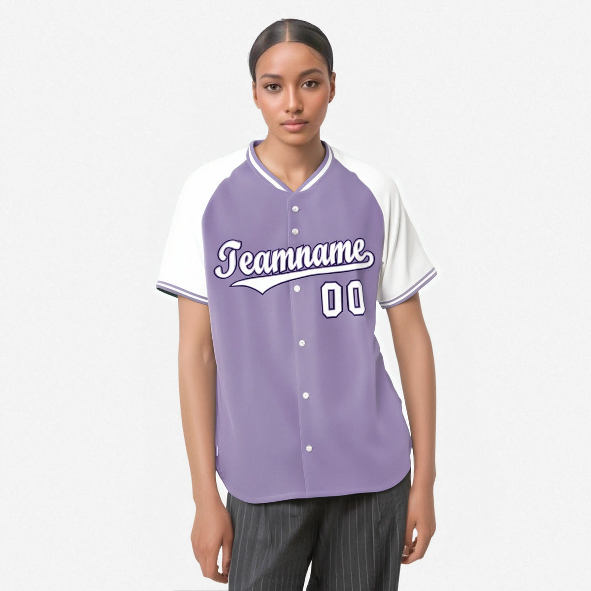 Custom Light Purple Purple White Authentic Colored Buttons Baseball Jersey