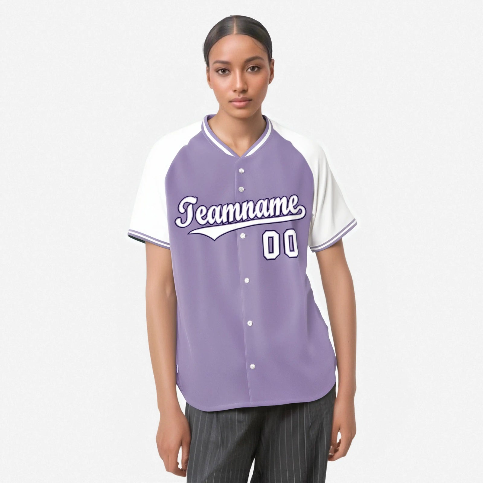 Custom Light Purple Purple White Authentic Colored Buttons Baseball Jersey