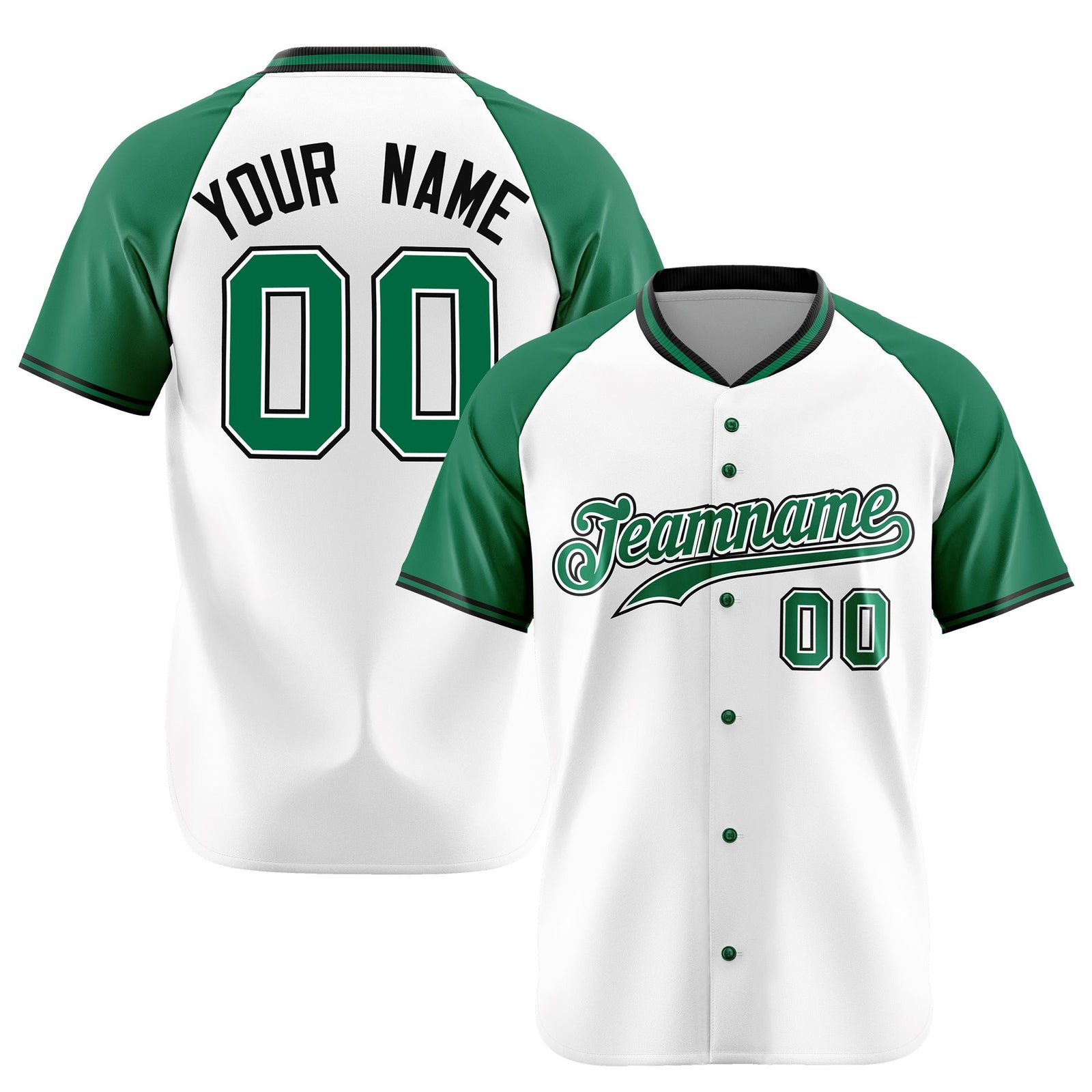 Custom White Kelly Green Black Authentic Colored Buttons Baseball Jersey