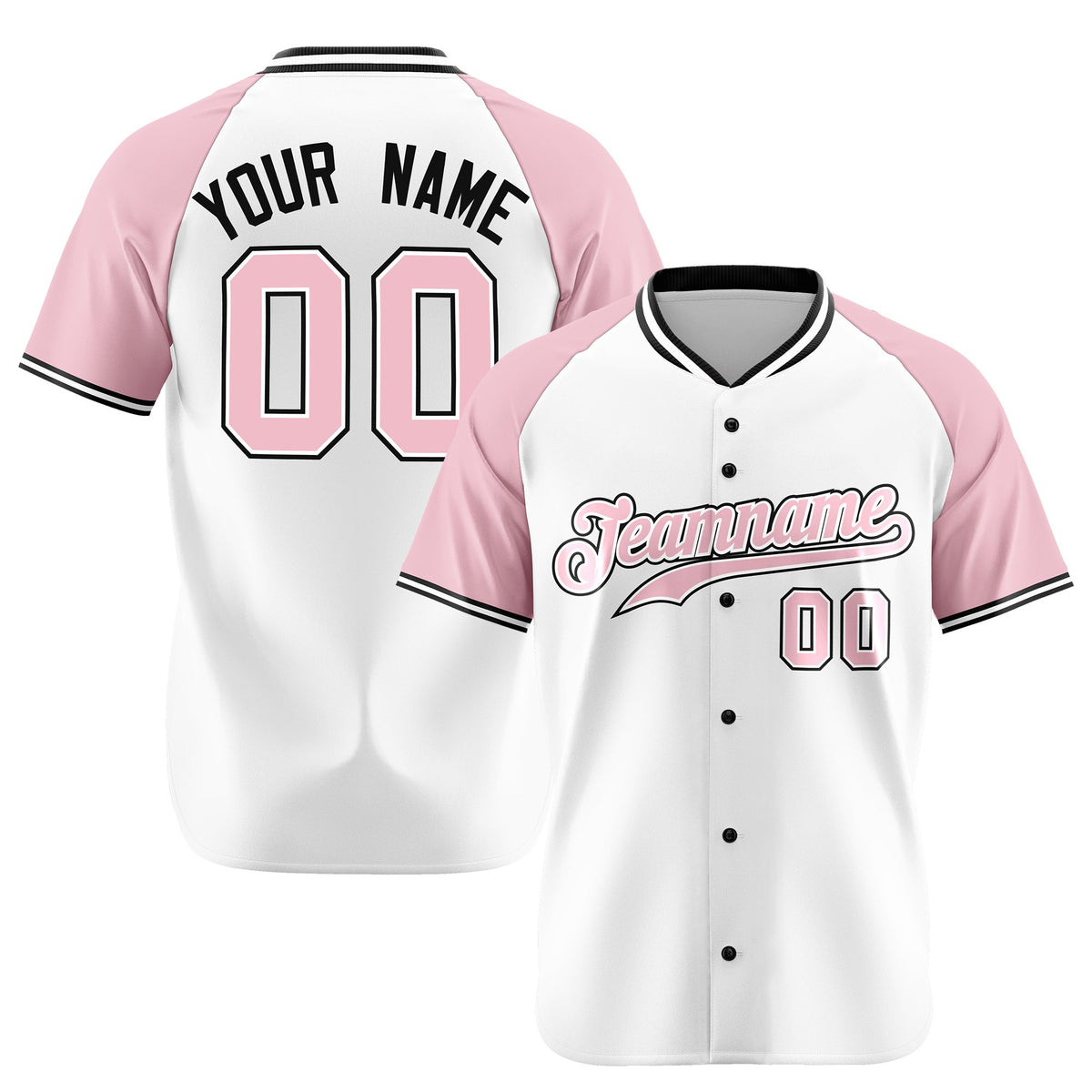 Custom White Pink Black Authentic Colored Buttons Baseball Jersey