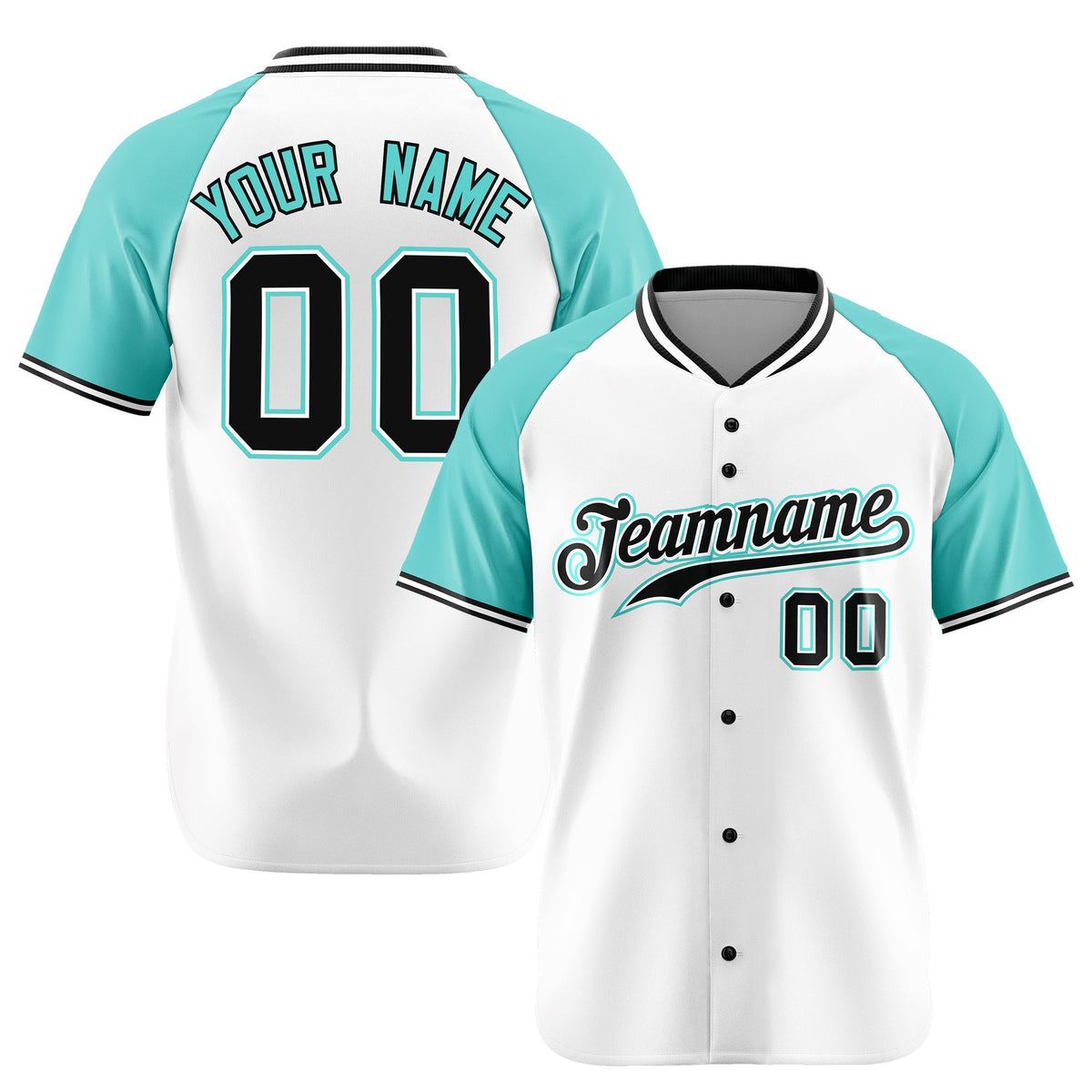 Custom White Black Light Blue Authentic Colored Buttons Baseball Jersey