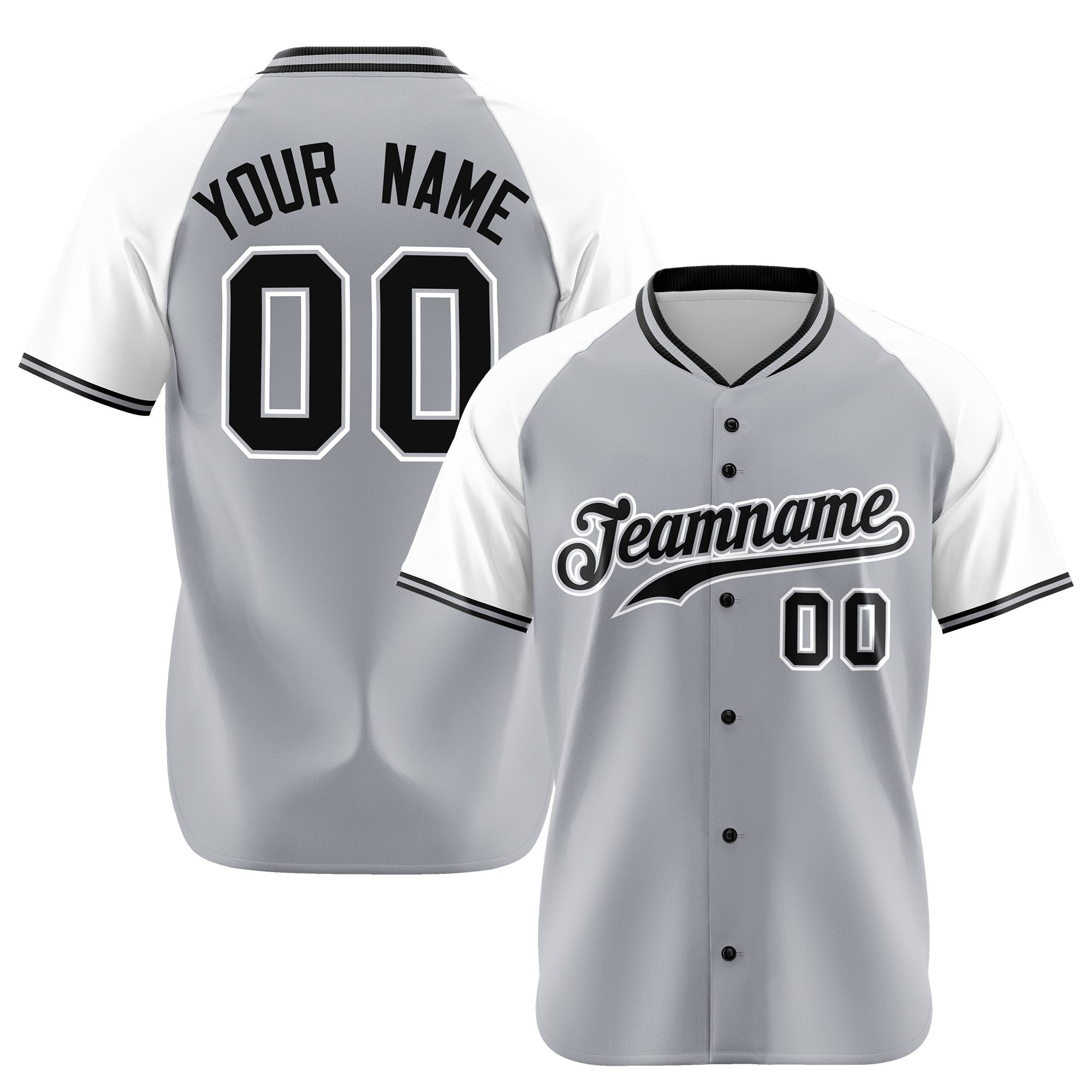 Custom Gray White Black Authentic Colored Buttons Baseball Jersey