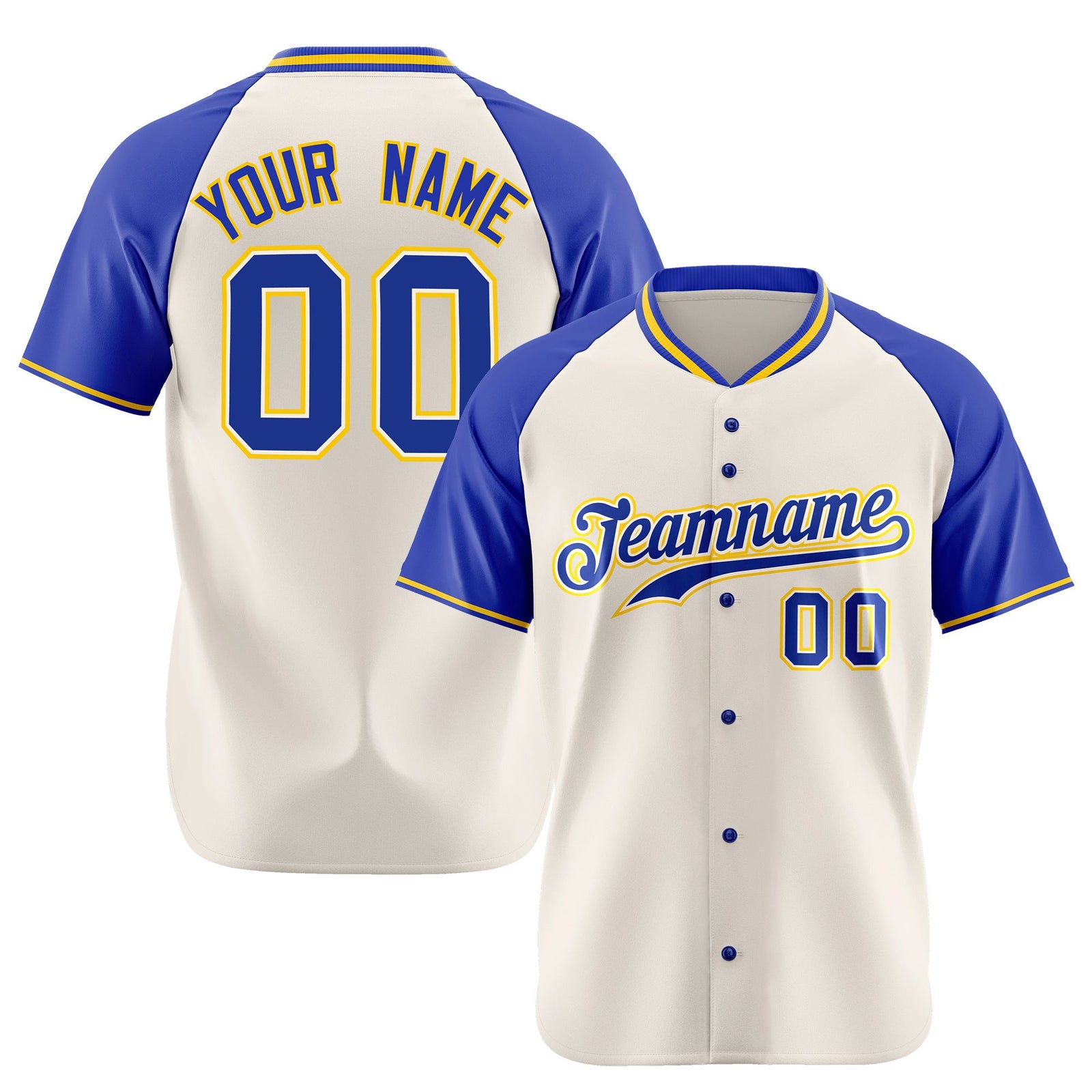 Custom Cream Blue Gold Authentic Colored Buttons Baseball Jersey