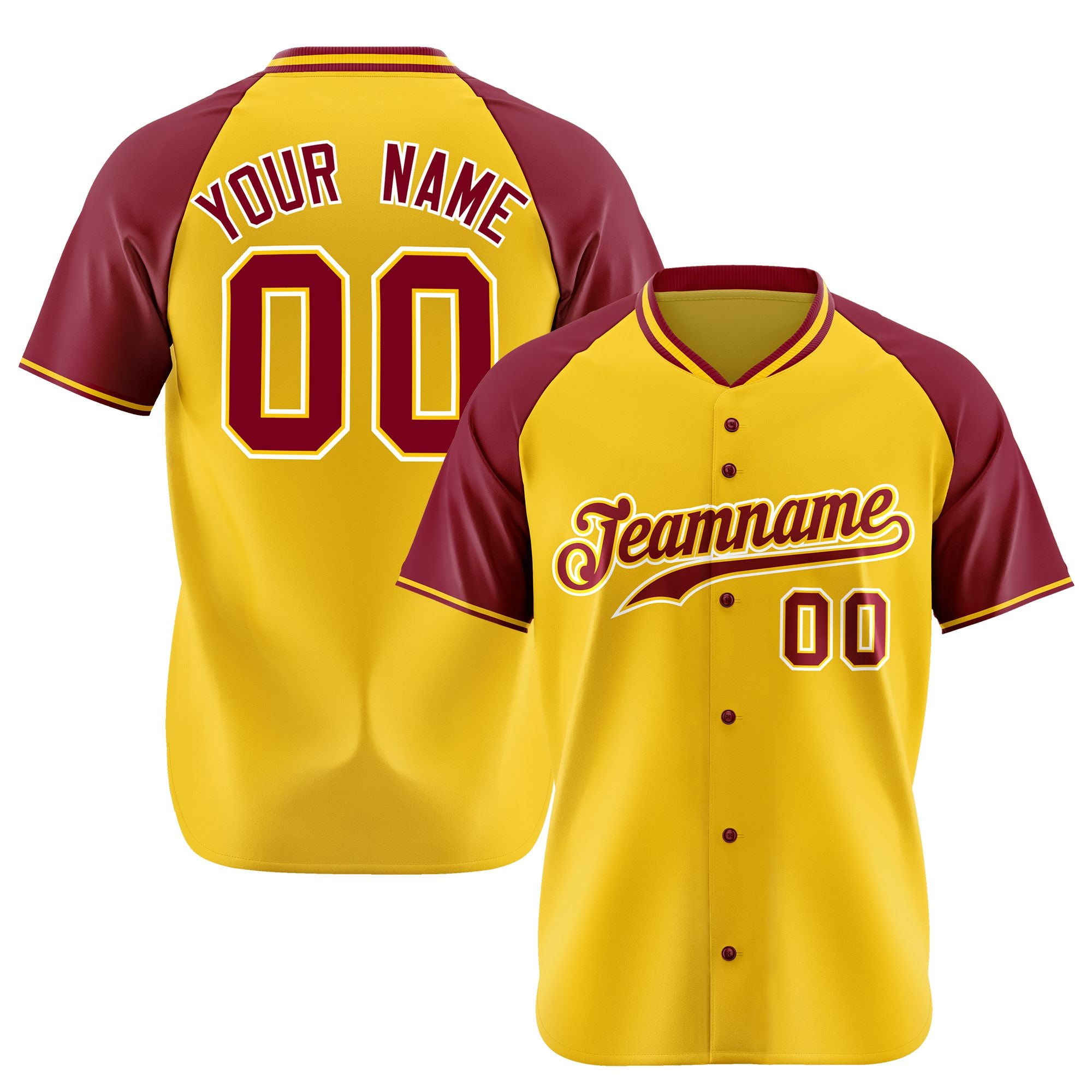 Custom Yellow Burgundy White Authentic Colored Buttons Baseball Jersey