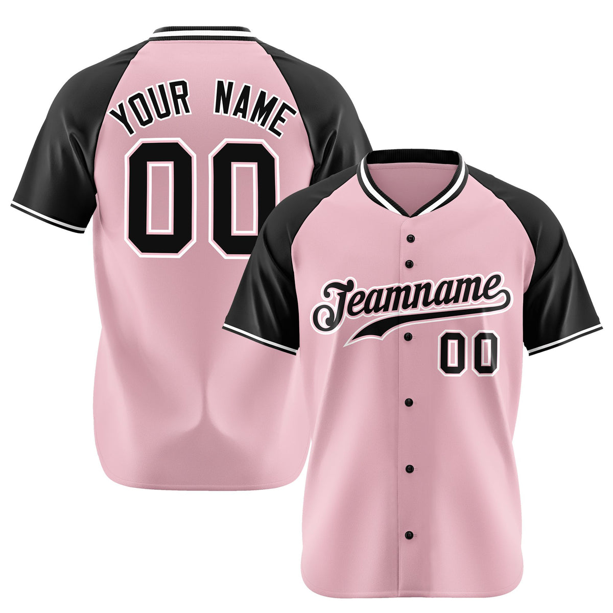 Custom Pink Black White Authentic Colored Buttons Baseball Jersey
