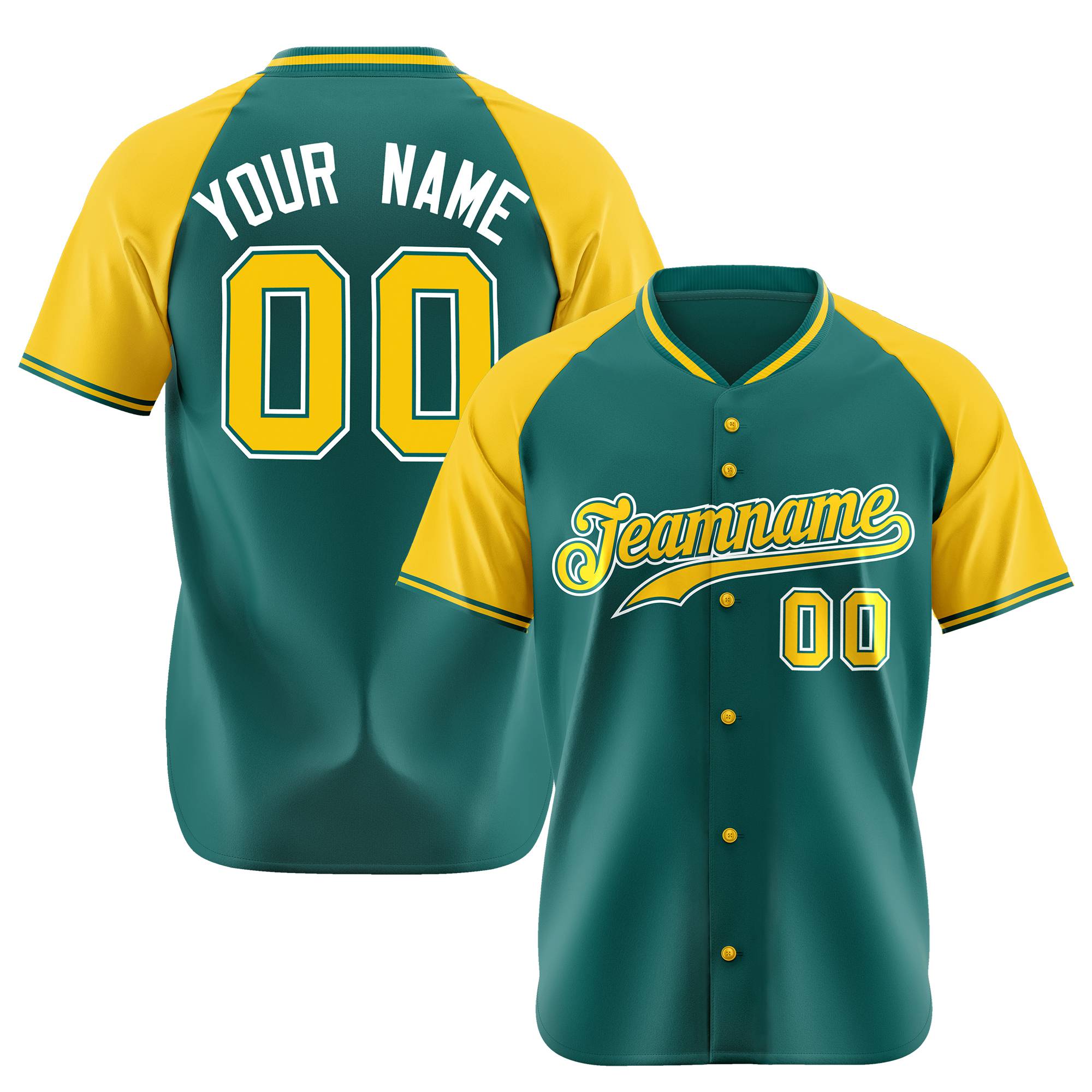 Custom Kelly Green Yellow White Authentic Colored Buttons Baseball Jersey