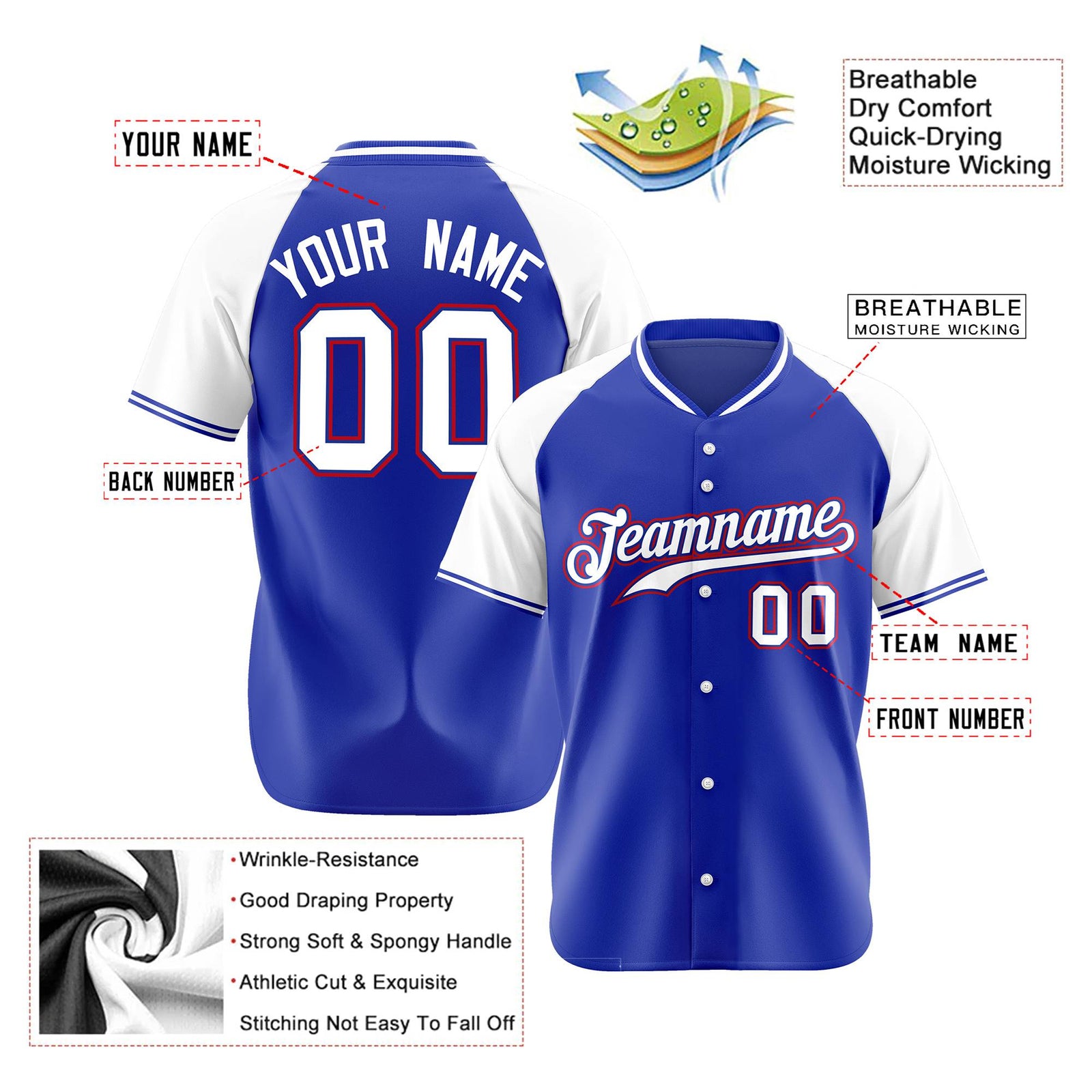 Custom Purple White Red Authentic Colored Buttons Baseball Jersey