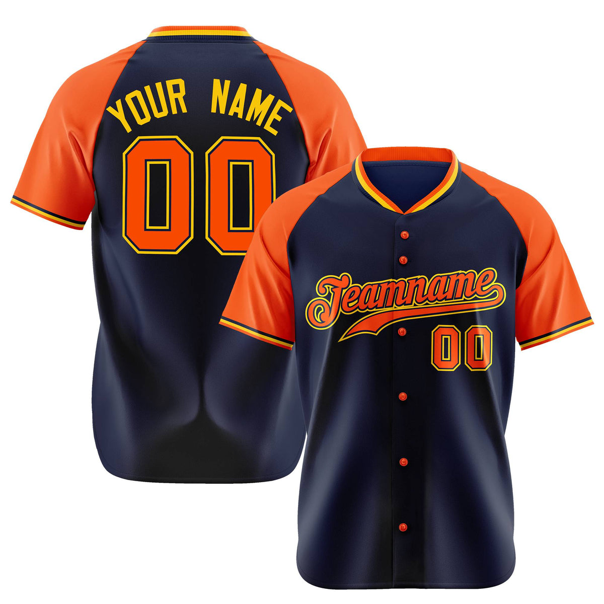 Custom Navy Orange Yellow Authentic Colored Buttons Baseball Jersey