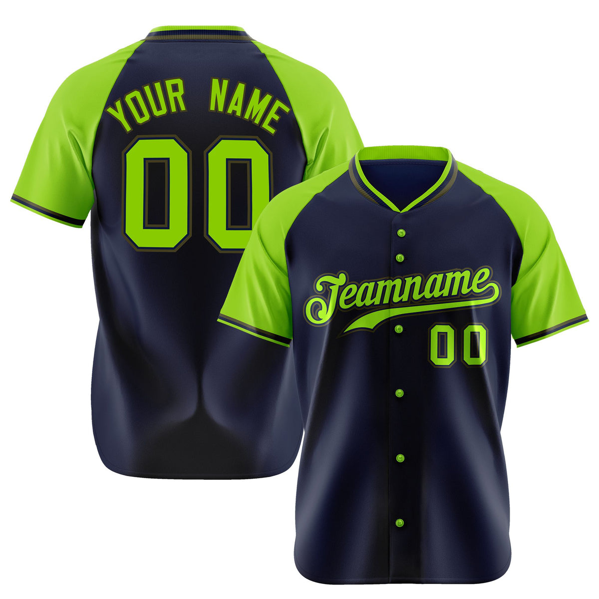 Custom Navy Neon Green Olive Authentic Colored Buttons Baseball Jersey