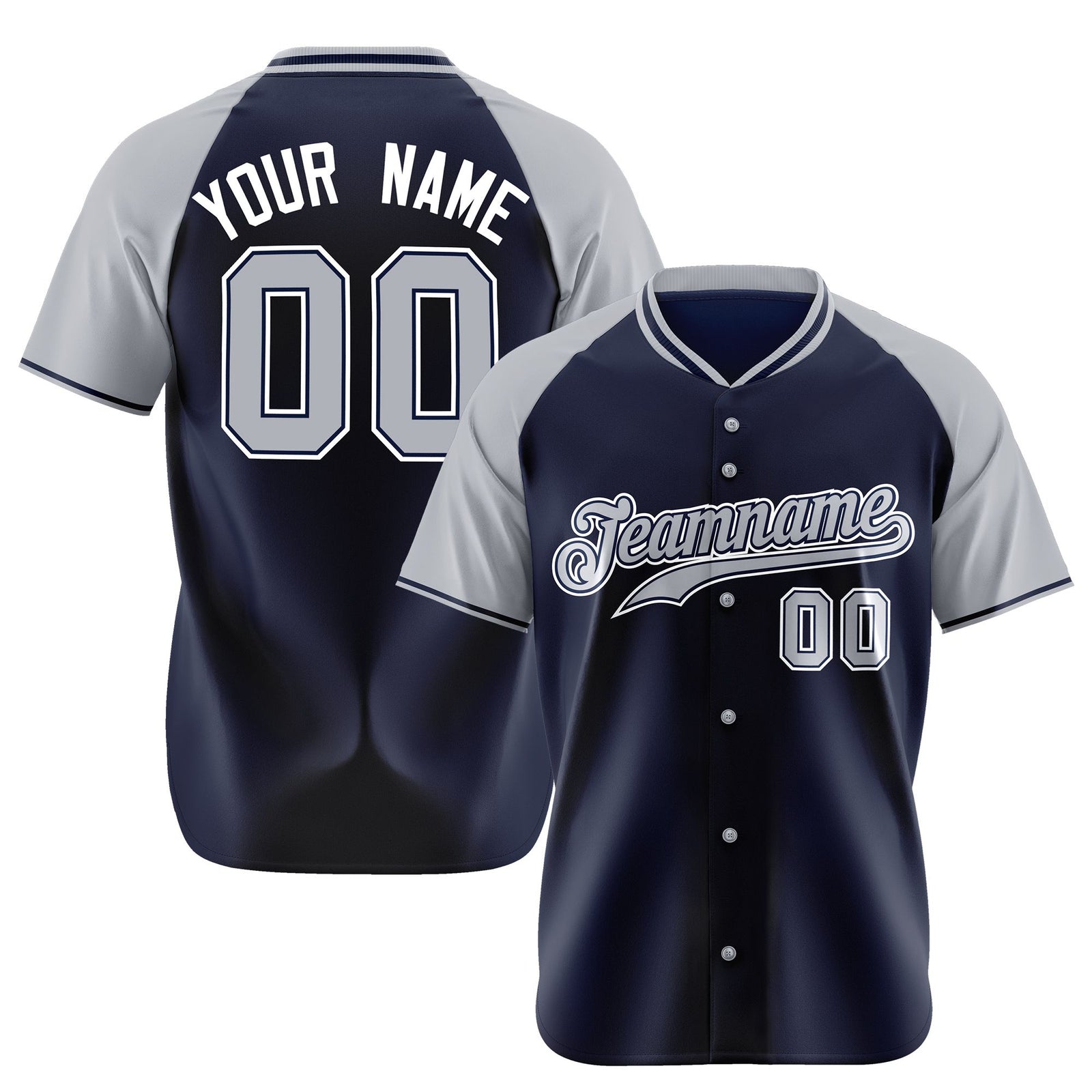 Custom Navy Gray White Authentic Colored Buttons Baseball Jersey