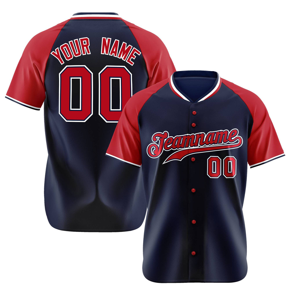 Custom Navy Red White Authentic Colored Buttons Baseball Jersey