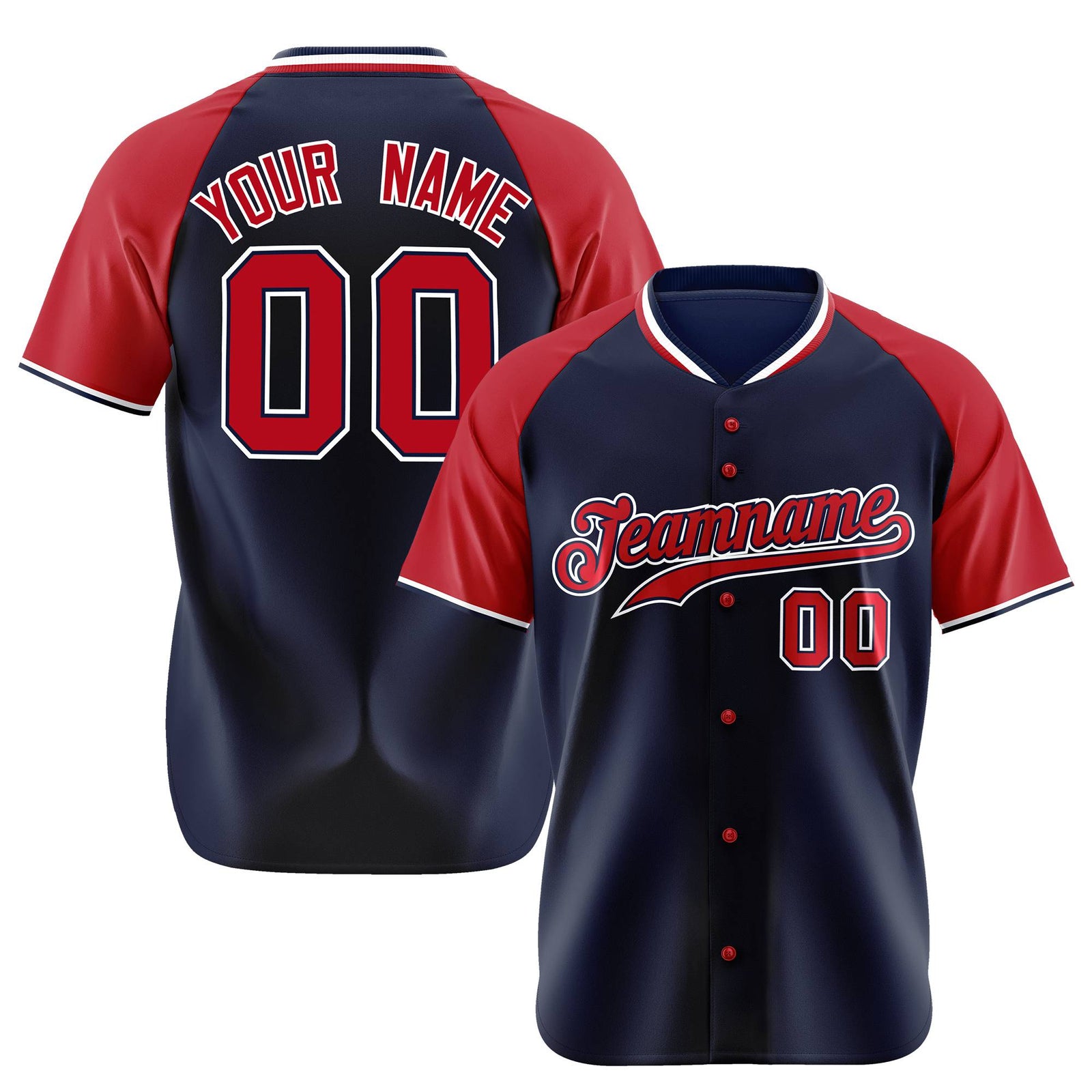 Custom Navy Red White Authentic Colored Buttons Baseball Jersey