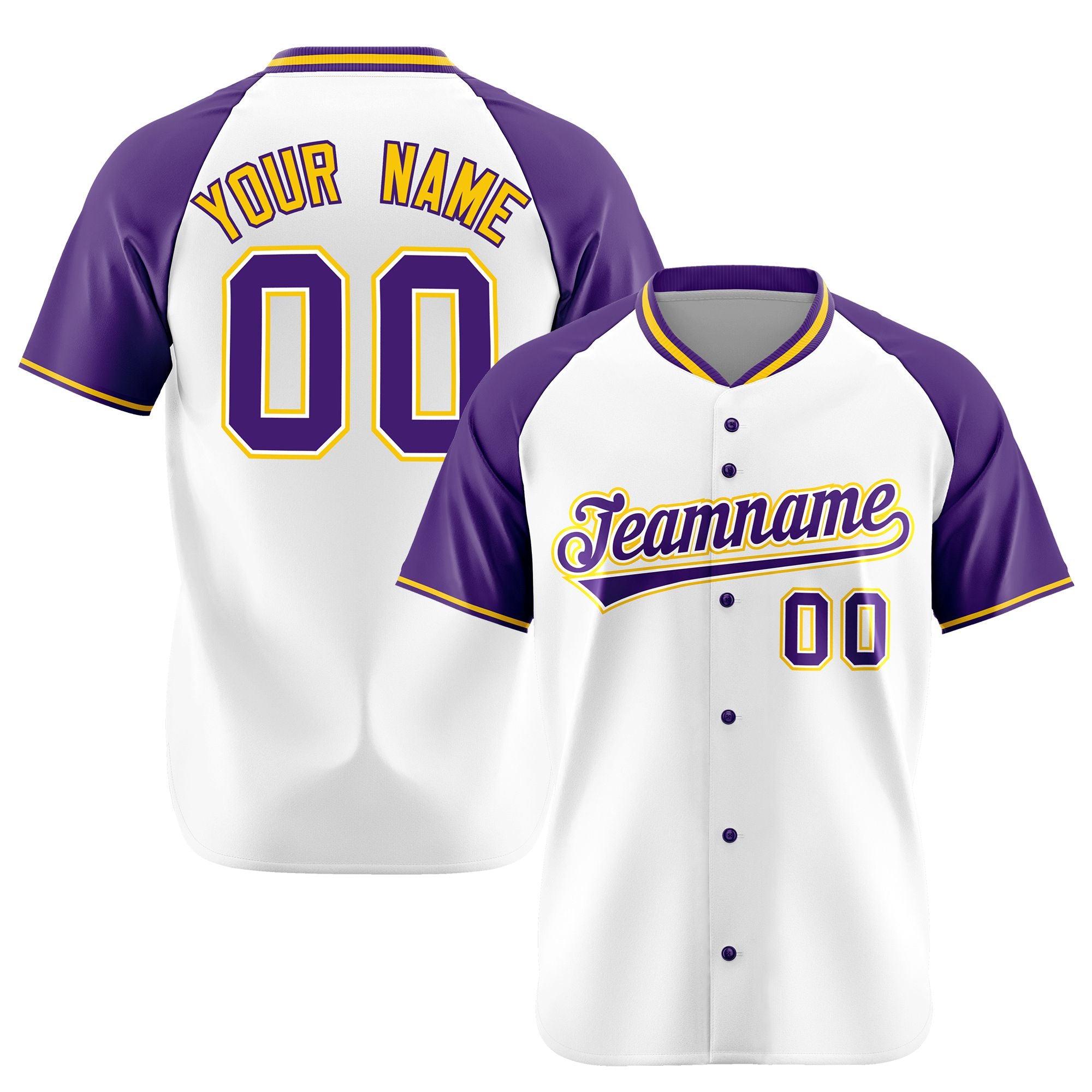 Custom White Purple Yellow Authentic Colored Buttons Baseball Jersey