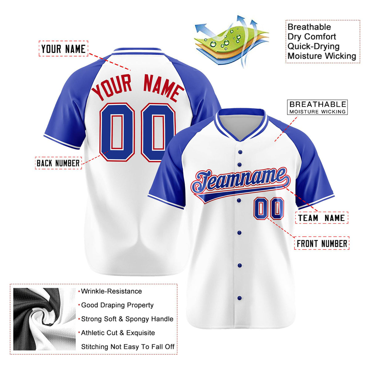 Custom White Blue Burgundy Authentic Colored Buttons Baseball Jersey
