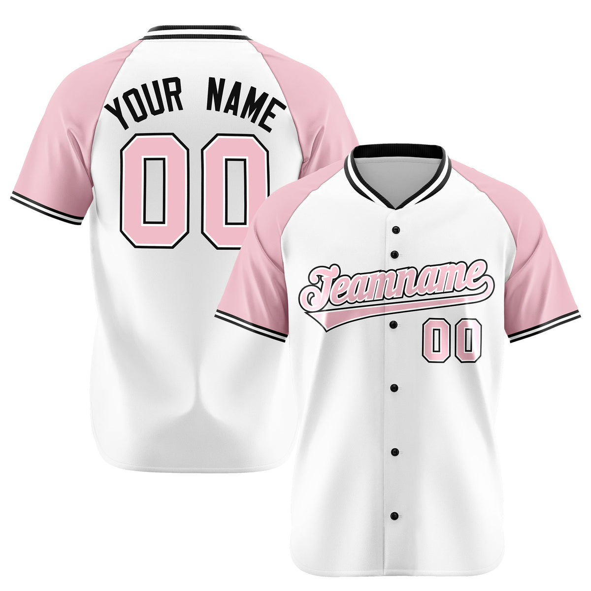 Custom White Pink Black Authentic Colored Buttons Baseball Jersey