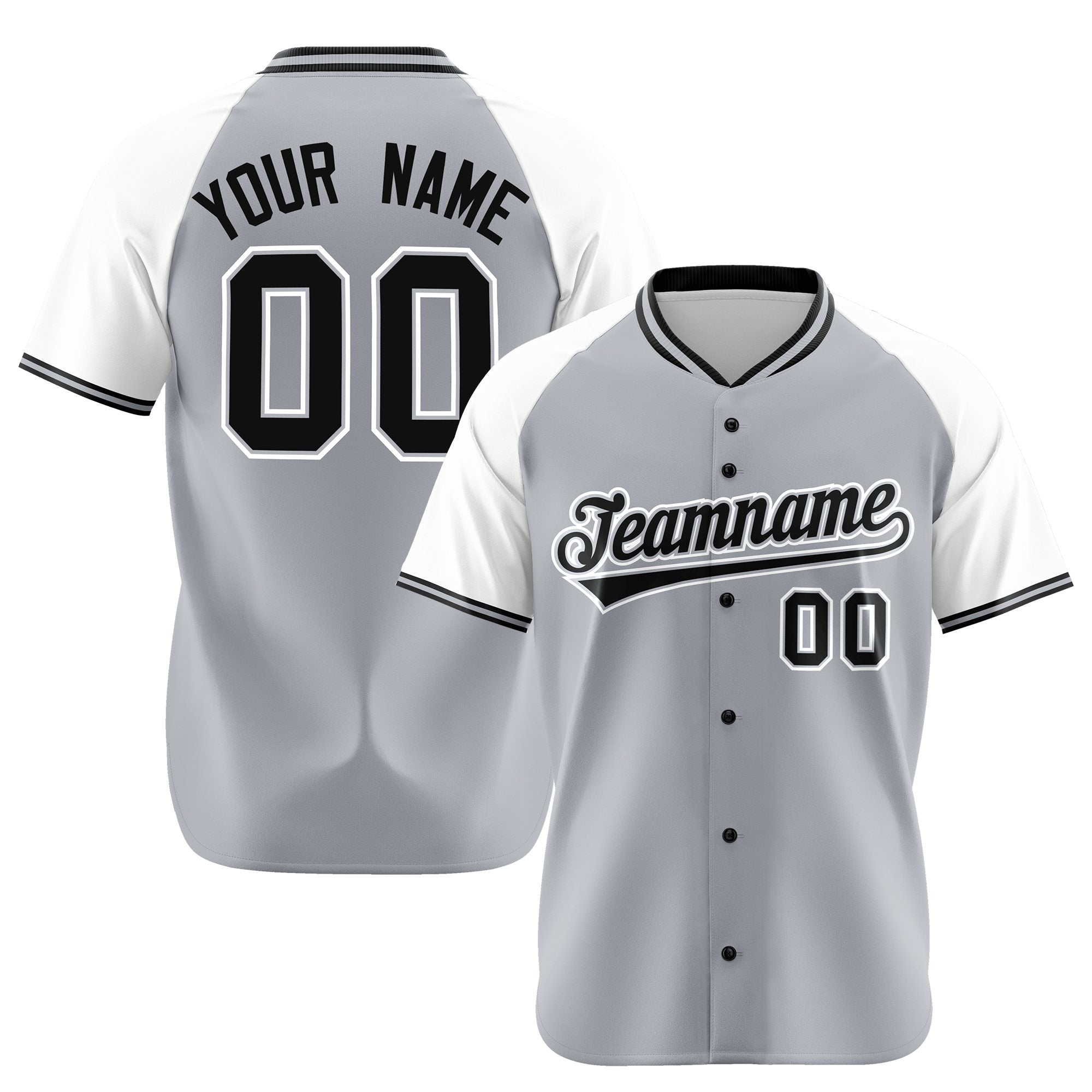 Custom Gray White Black Authentic Colored Buttons Baseball Jersey