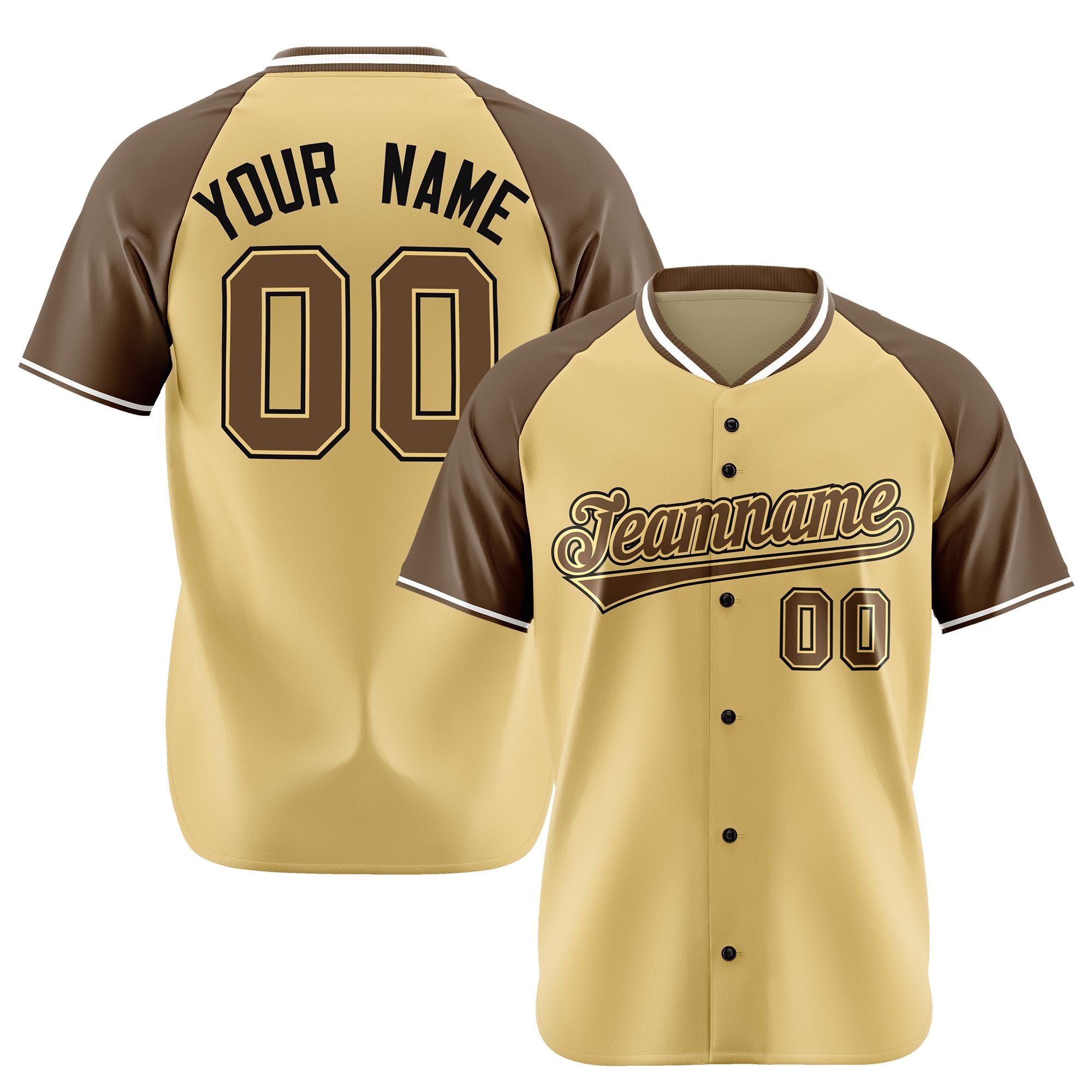 Custom Old Gold Brown Black Authentic Colored Buttons Baseball Jersey