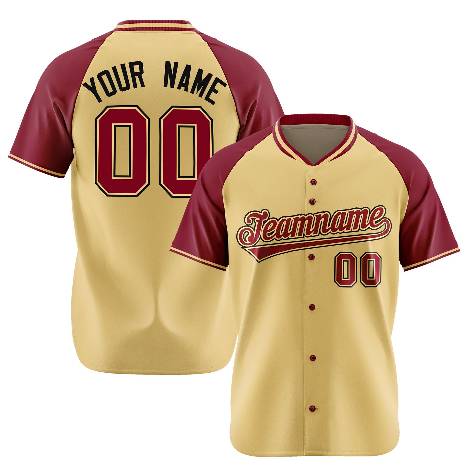 Custom Old Gold Burgundy Black Authentic Colored Buttons Baseball Jersey