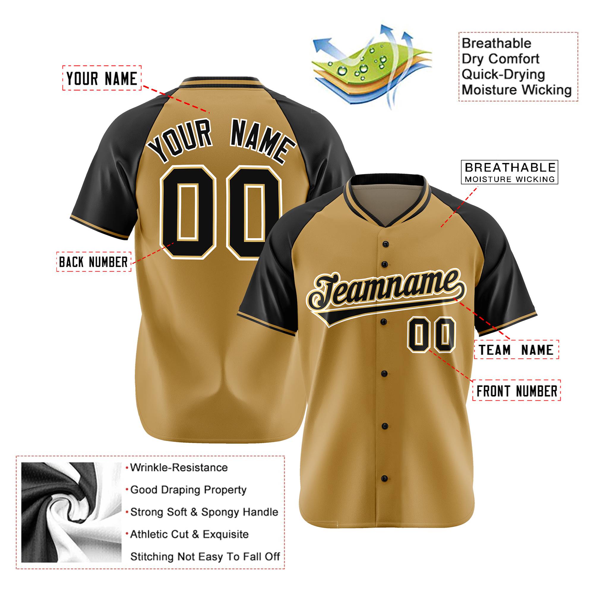 Custom Brown Black White Authentic Colored Buttons Baseball Jersey