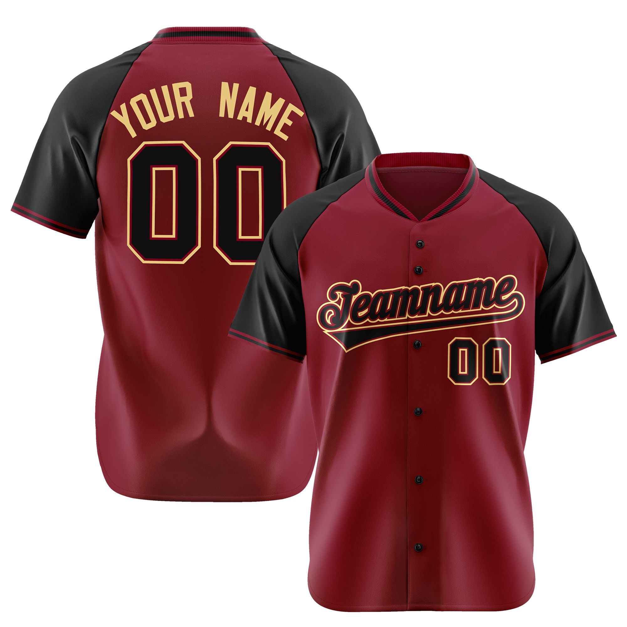 Custom Crimson Black Old Gold Authentic Colored Buttons Baseball Jersey