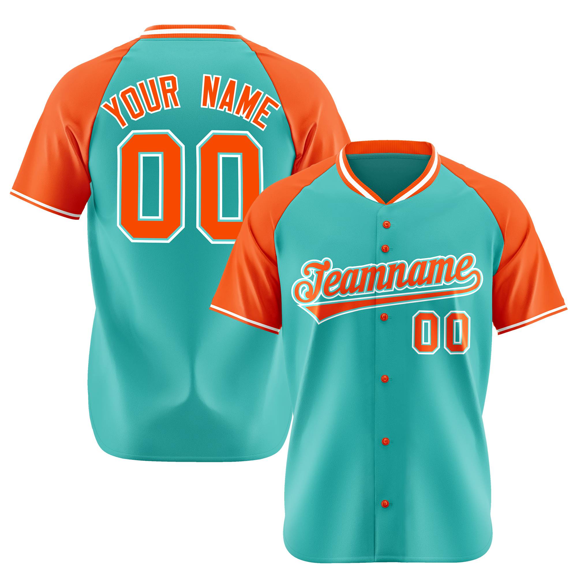 Custom Aqua Orange White Authentic Colored Buttons Baseball Jersey