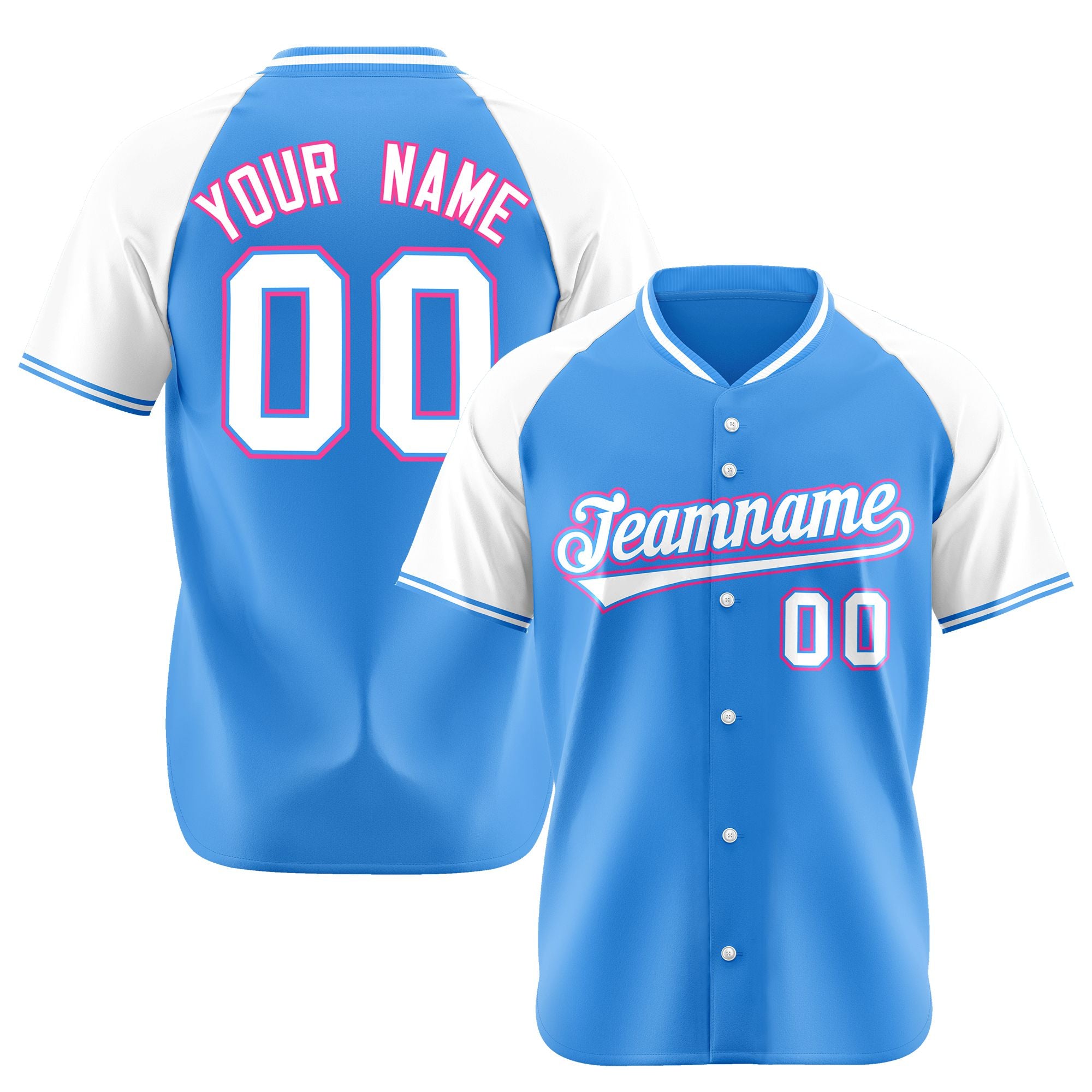 Custom Blue White Pink Authentic Colored Buttons Baseball Jersey