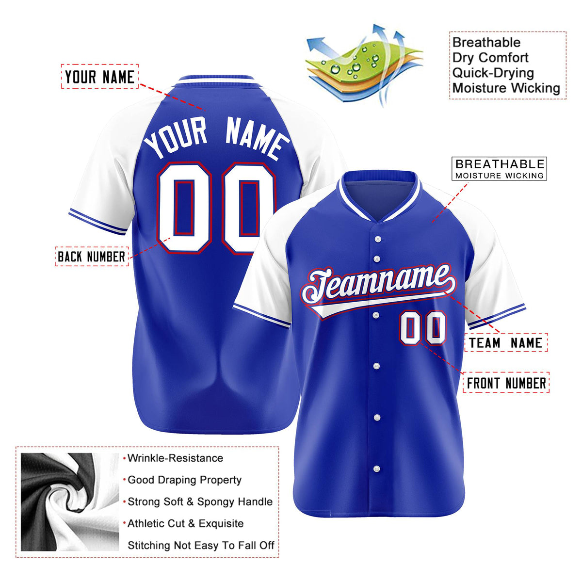Custom Purple White Red Authentic Colored Buttons Baseball Jersey